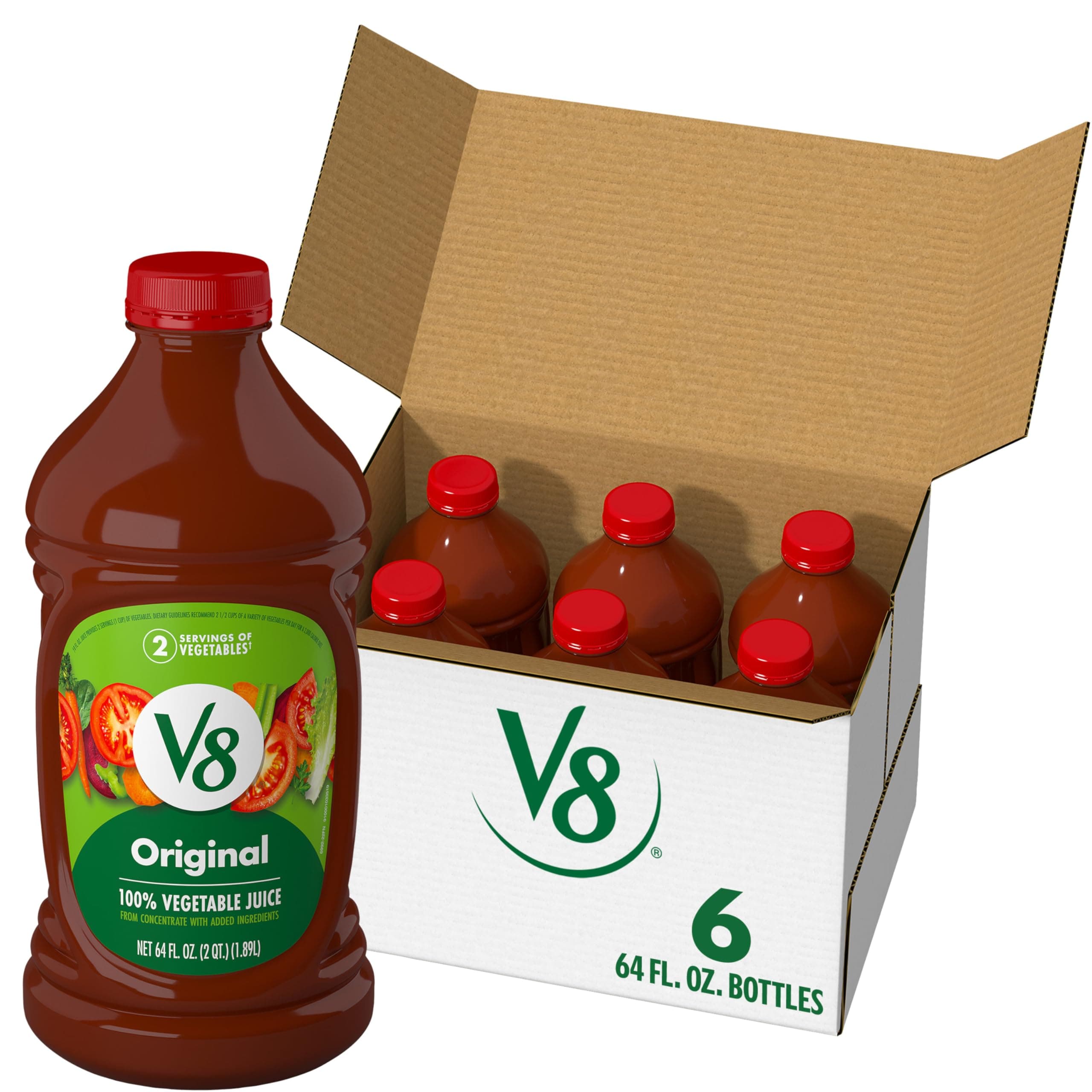 V8 Original 100% Vegetable Juice, 64 fl oz Bottle (Pack of 6)
