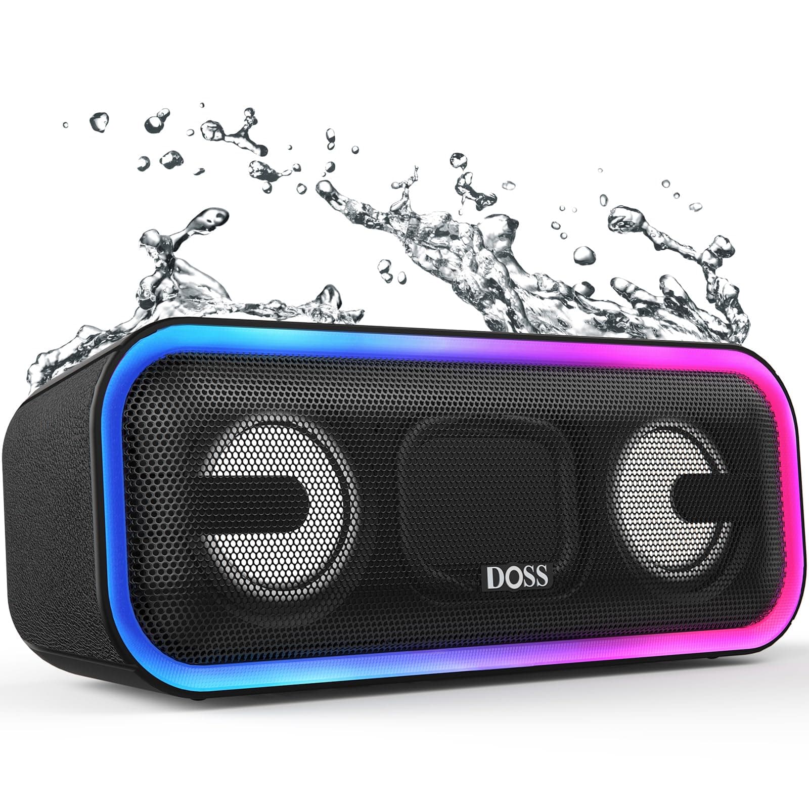 SoundBox Pro+ Bluetooth Speaker, Immersive 24W Stereo Sound with Booming Bass, IPX6 Waterproof, 15H Playtime, Mixed Colors Lights, Wireless for Backyard, Hiking, Garage, Party-Black