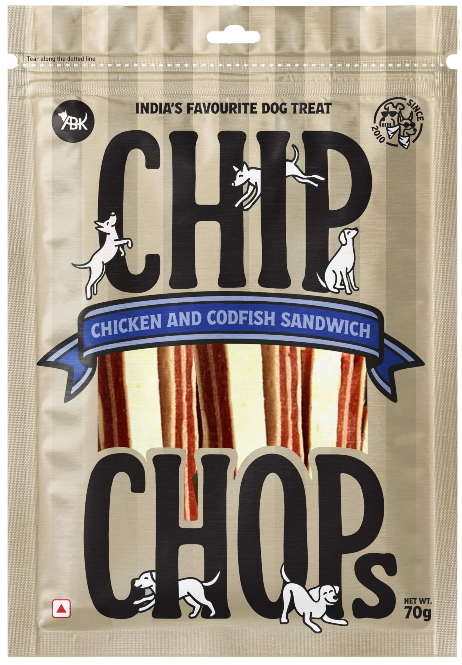Chip Chops Chicken & Codfish Sandwich Dog Treats | Nutritious, High Protein, Easily Digestible Snack for Dogs | Healthy Fish & Chicken Treat for All Breeds, 70 gm