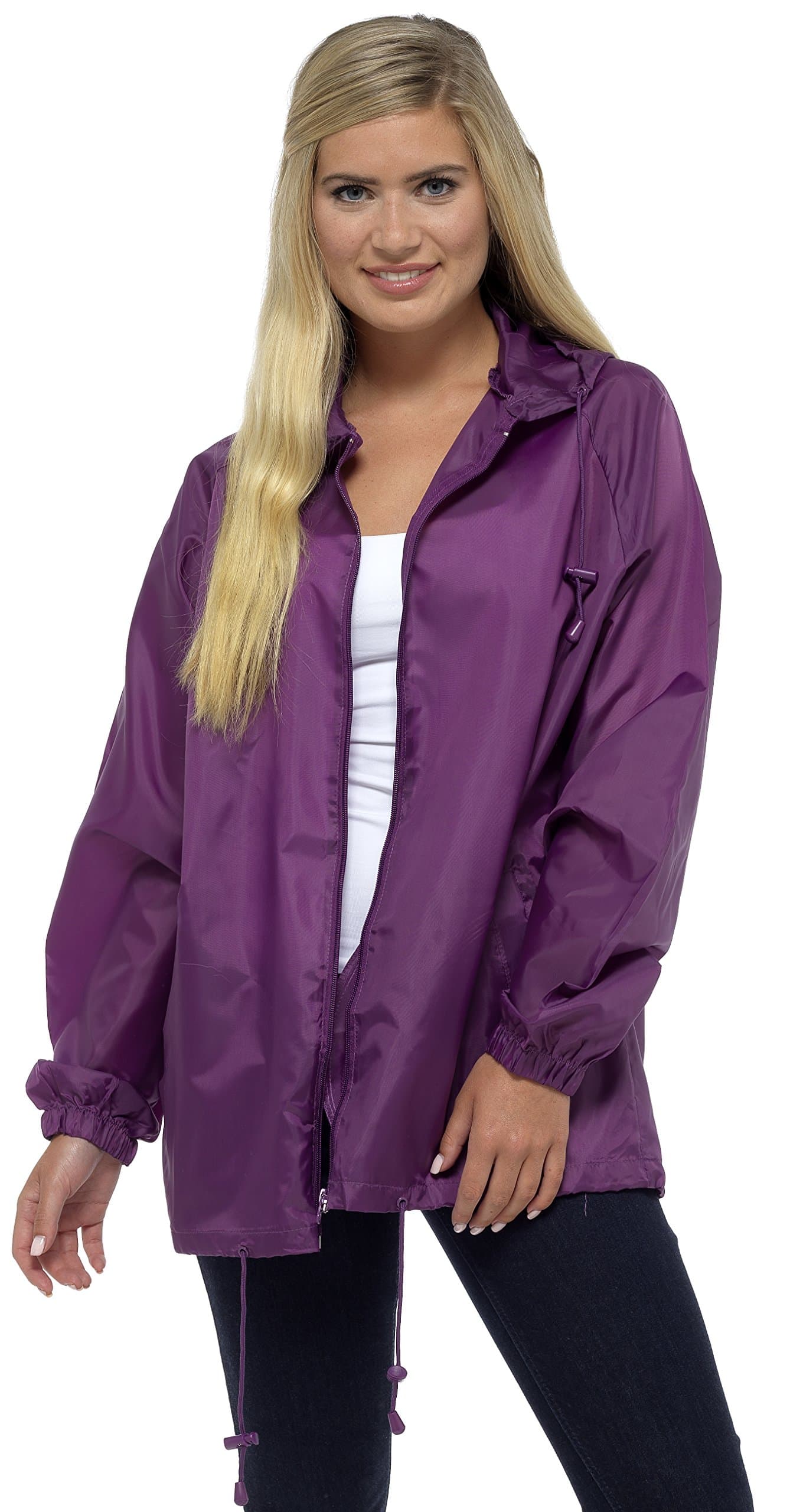 Storm Ridge Ladies Pack Away Rain Mac Full Zip Jacket Purple XL