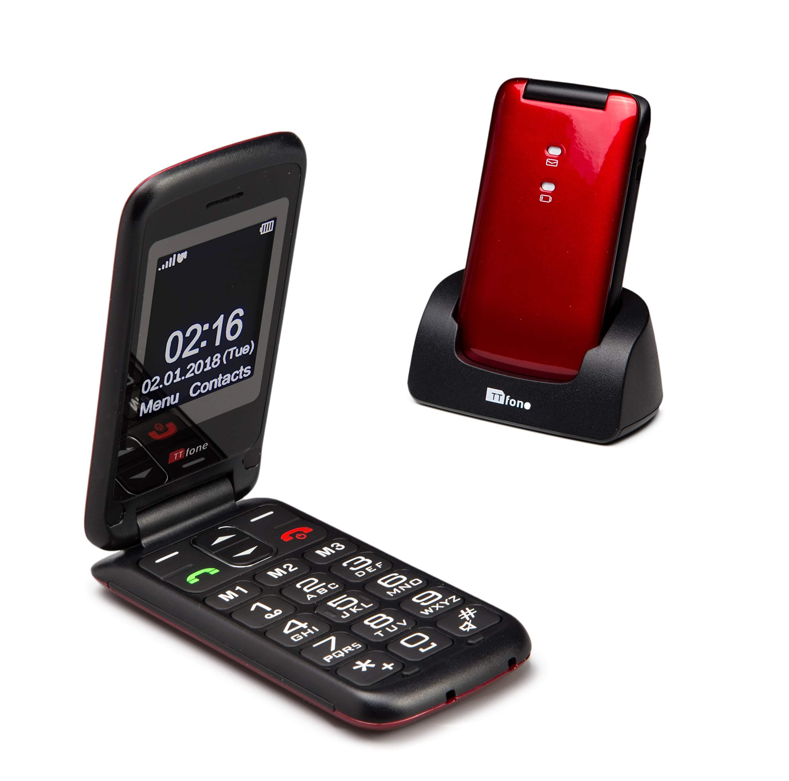 TTfone Nova TT650 Big Button Flip Folding Mobile Phone - Easy and Simple to Use - Pay As You Go (Red, O2 Payg)