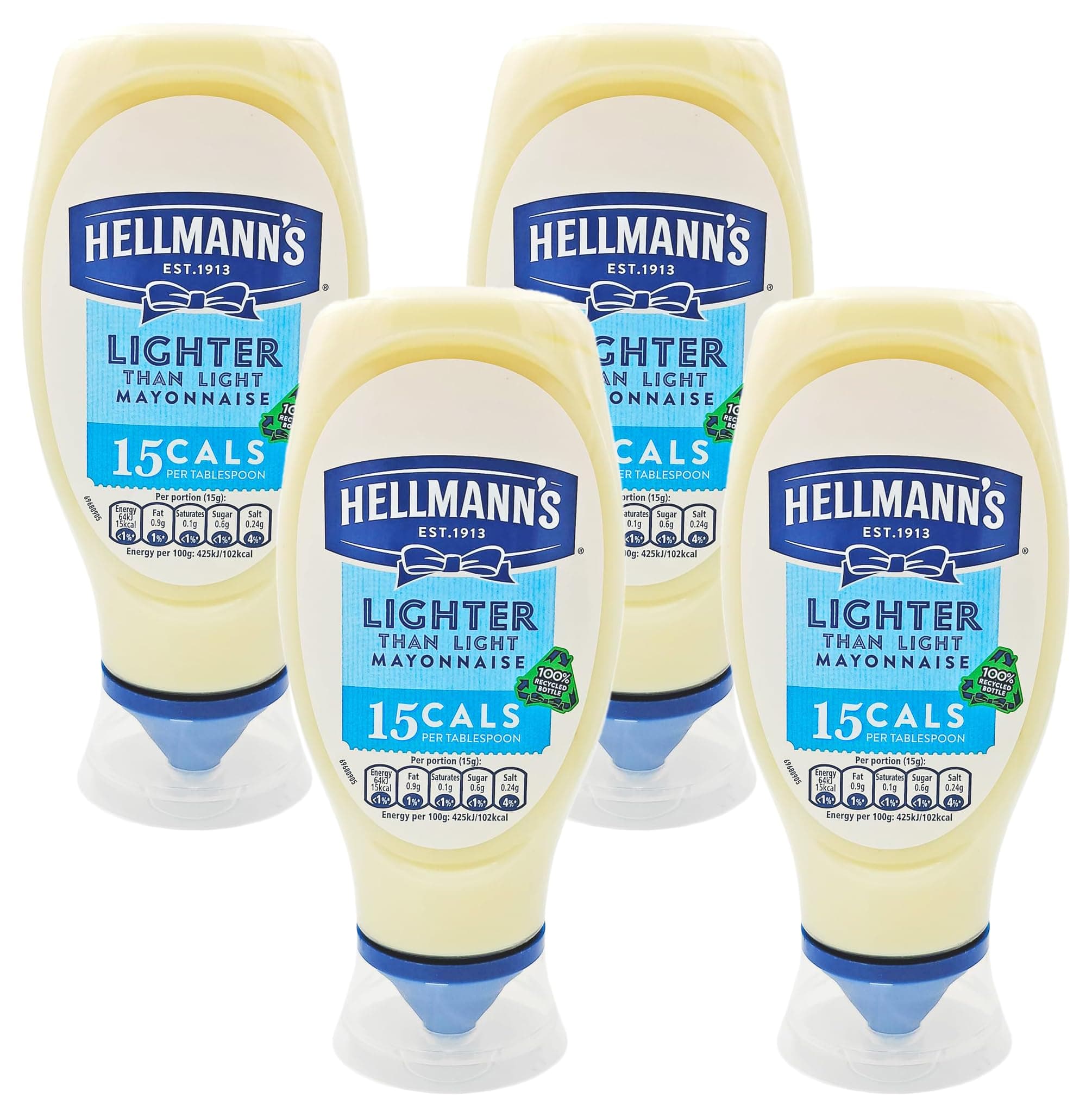 Lighter than Light 100% recycled plastic bottle Mayonnaise light mayo for sandwiches, wraps and salads 430 ml (Pack of 4)