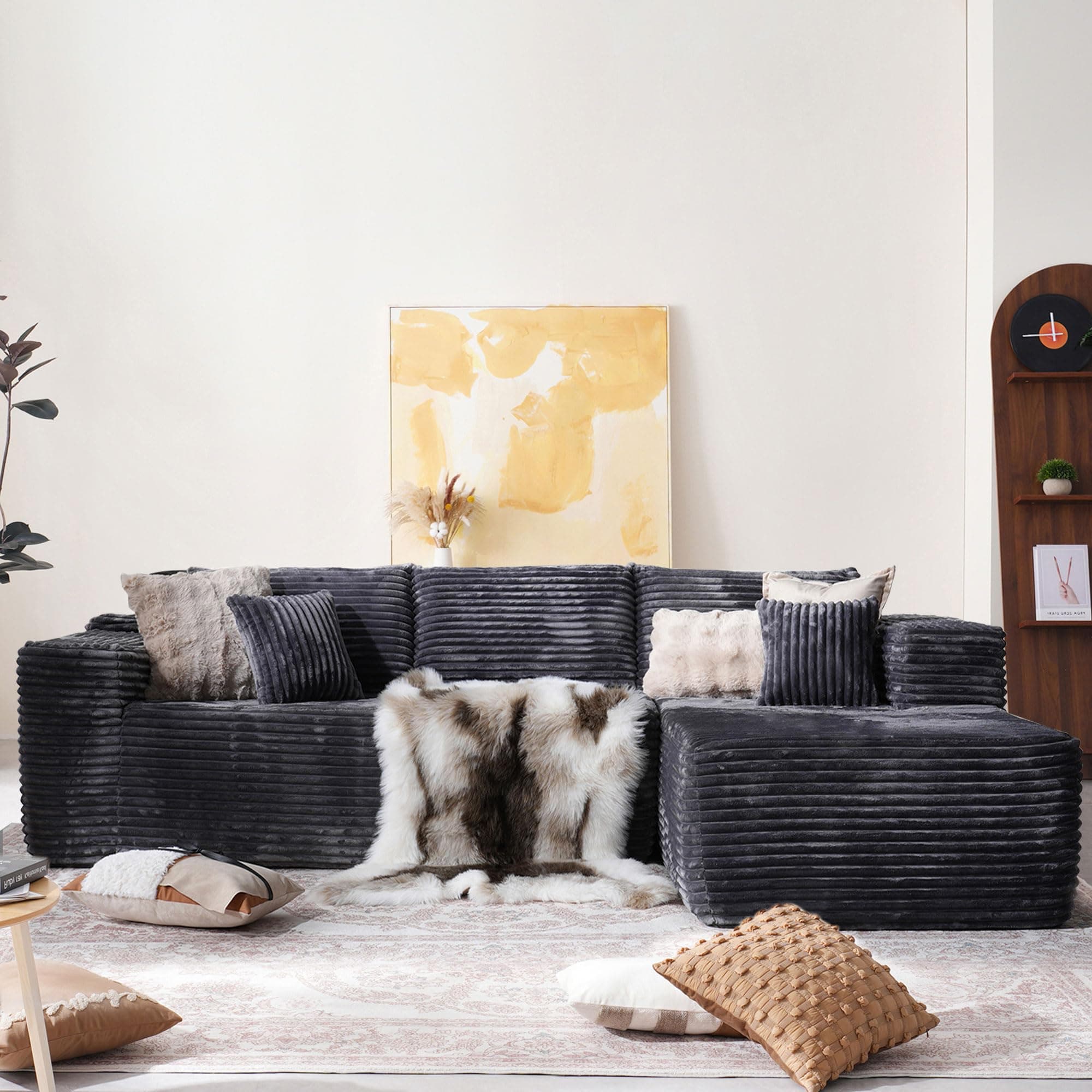 104" Cloud Sectional Couch with Comfy Chaise, Boneless L Shape Sofa with Deep Seat, Minimalist Modular Couches Sleeper for Living Room Bedroom Apartment Lounge,Gray