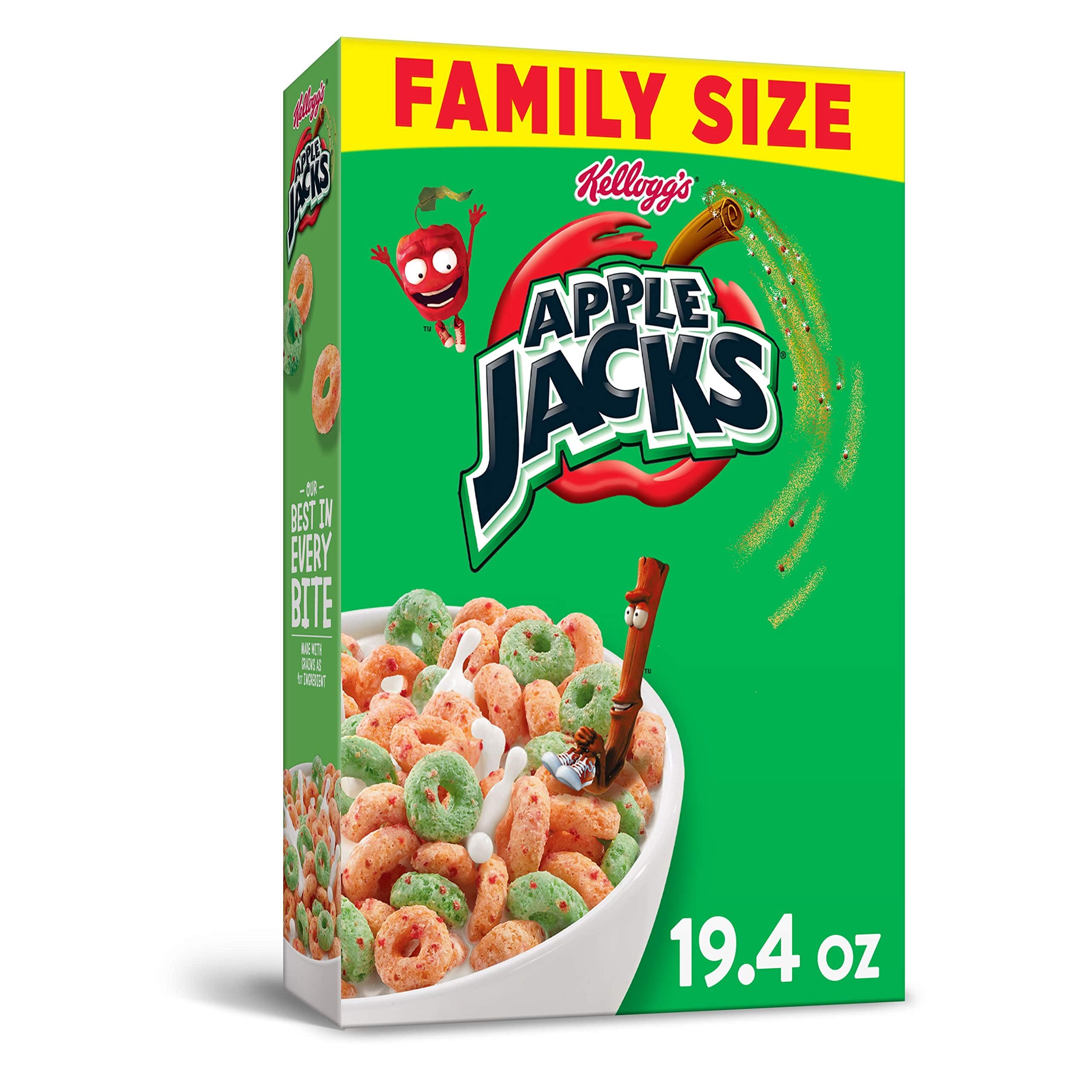 Kellogg's Apple Jacks, Breakfast Cereal, Original, Good Source of 8 Vitamins and Minerals, Family Size, 19.4oz Box(Pack of 6)
