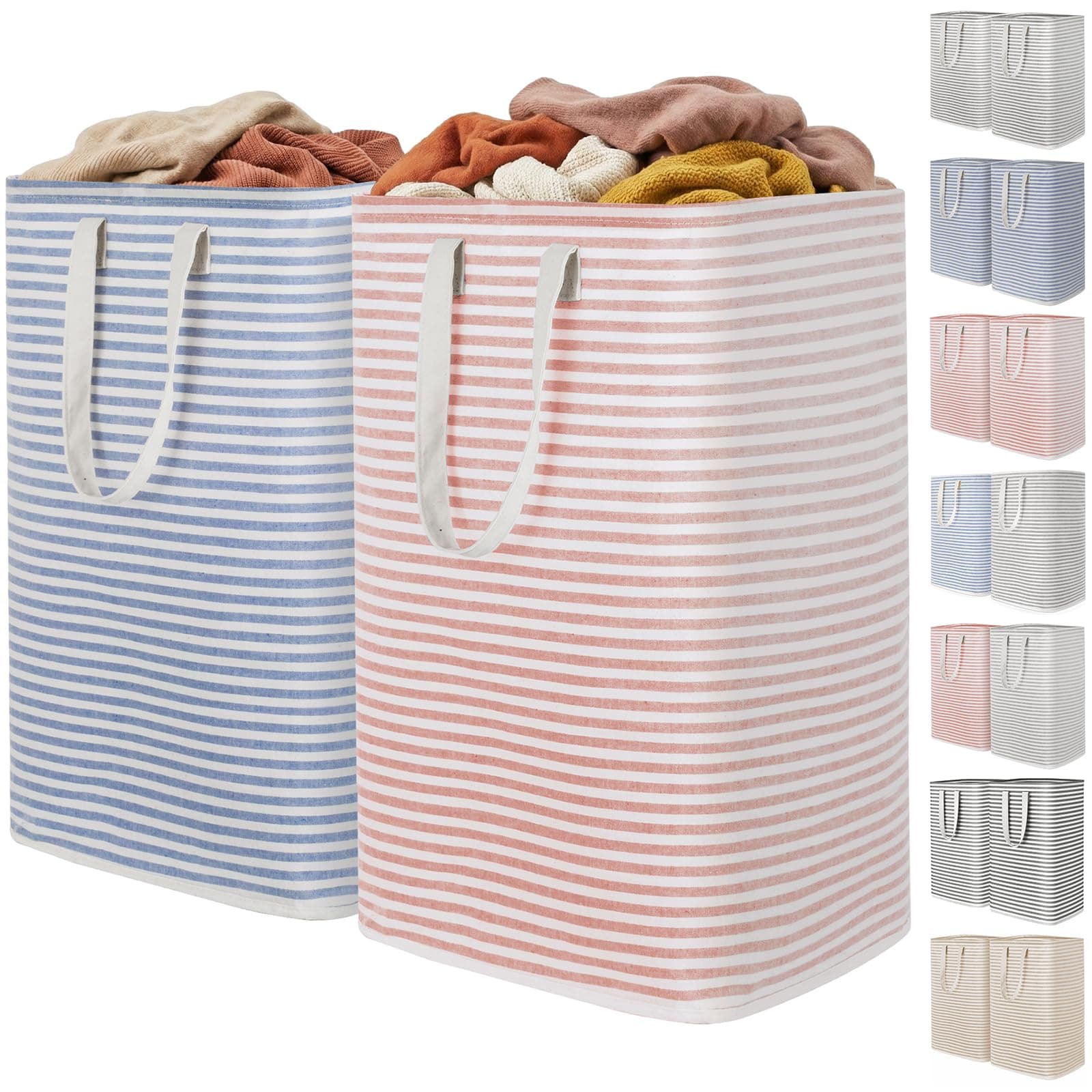 Lifewit 2 Pack Laundry Basket 80L Each, Collapsible Clothes Hamper with Reinforced Handles, Freestanding Waterproof Design for Bedroom and Laundry Room, Pink&Blue 160L Total