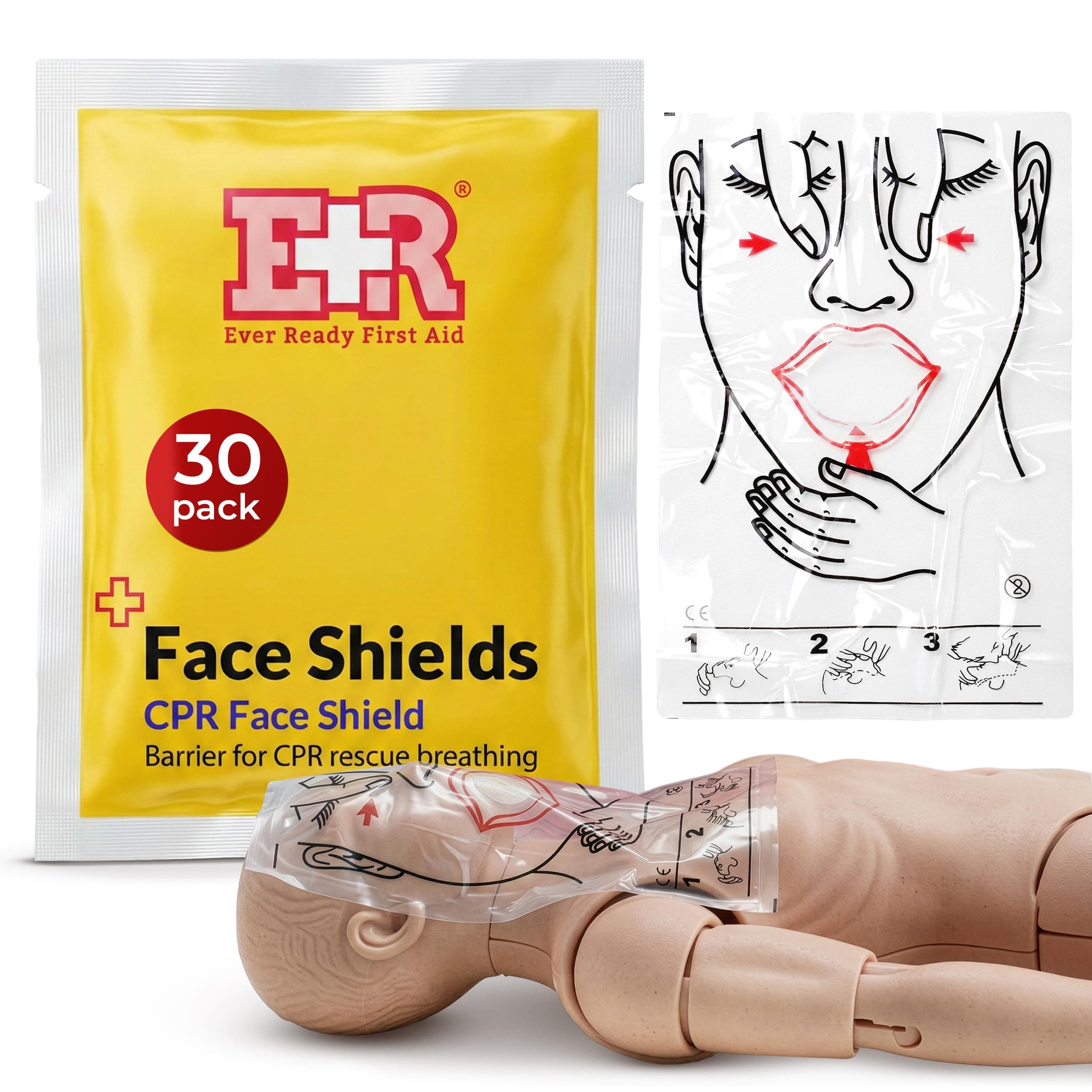 CPR Face Shield fits Adults, Children and Infants - 30 Pack