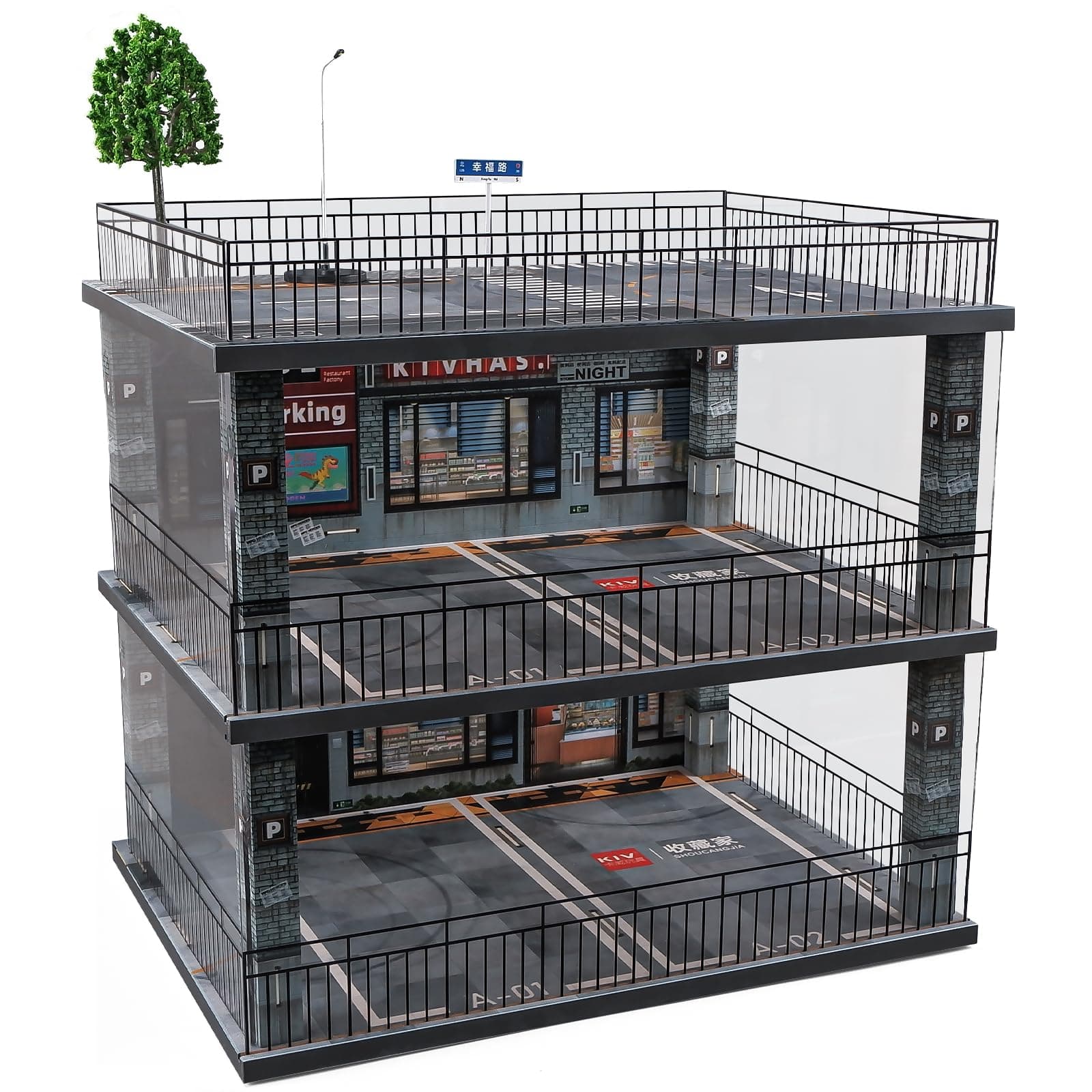 1:18 Scale Diecast Model Car Display Case Cabinet with USB Lights and Dust Cover,Diorama Garage Parking for Alloy Sport Cars and Lego Model Cars Collectibles