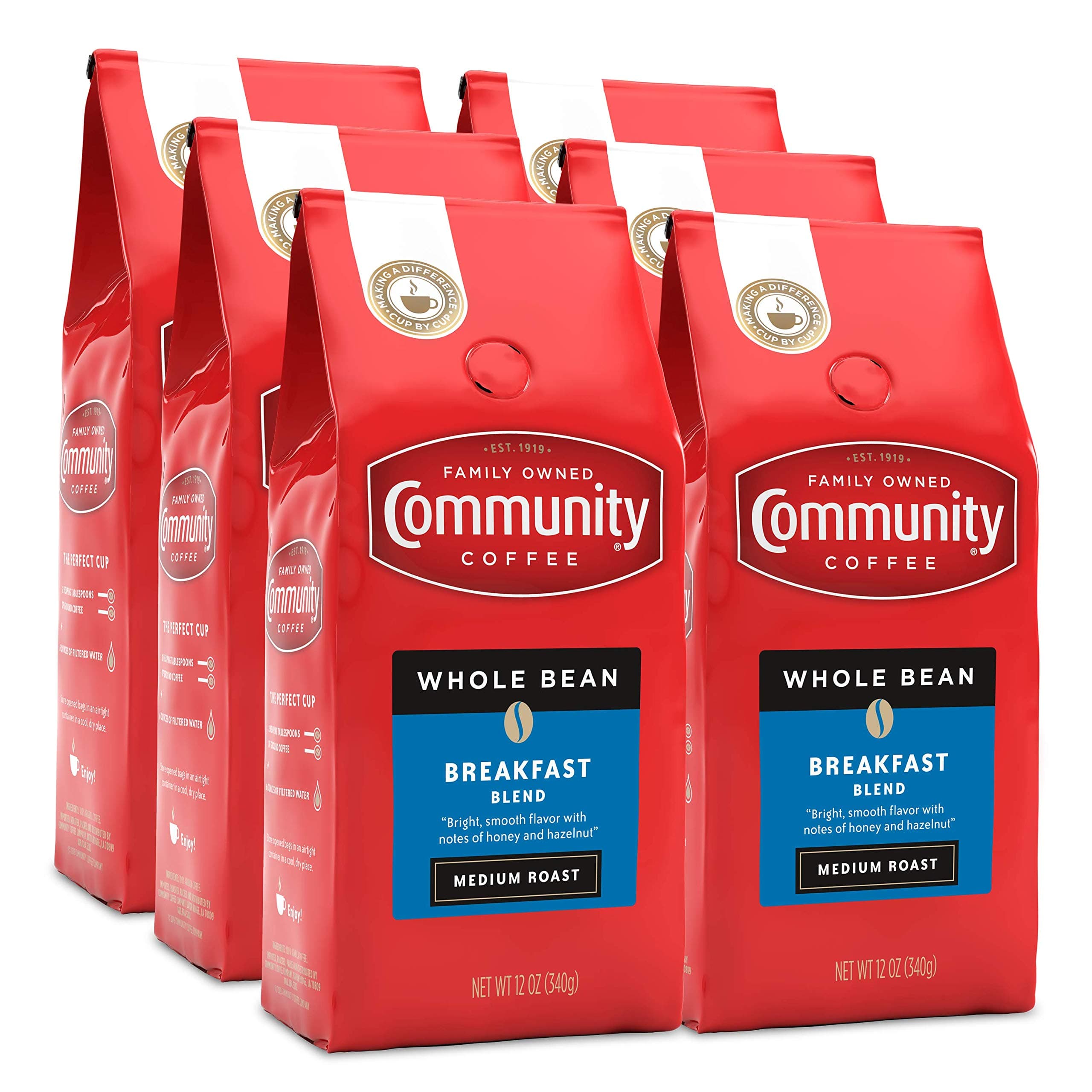 - Breakfast Blend Whole Bean Coffee, Medium Roast, 72 Ounce (12 Ounce Bags, Pack of 6)