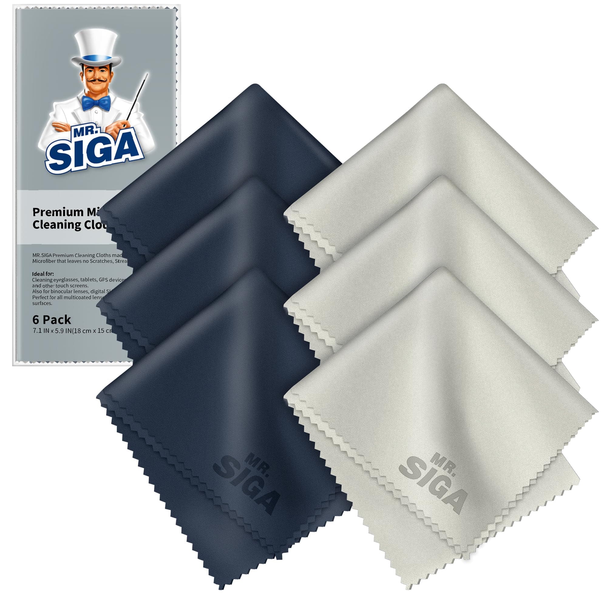 MR.SIGA Cleaning Cloth, Microfiber, Camera Lenses, LCD Screen, Glasses Lenses, Smartphone Compatible Cleaning Cloth Size: Approx. 5.9 x 7.1 inches (15 x 18 cm) (6 pieces total)