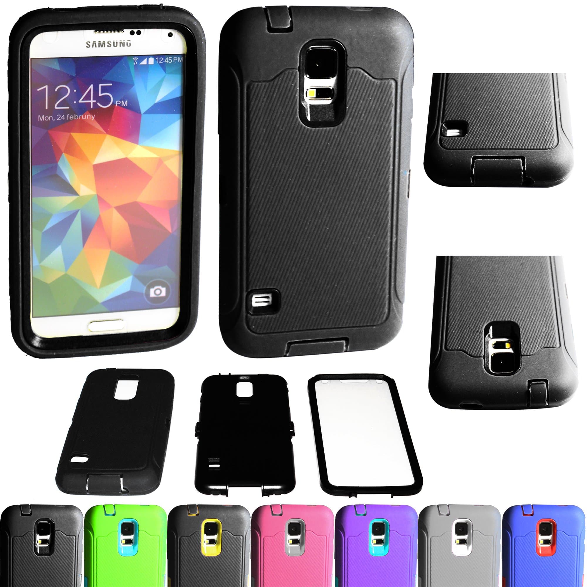 Samsung Galaxy S5 Shock-proof Dirt Dust Proof Rugged Rubber Impact Hard Hybrid Case with Built in Screen (black-black)