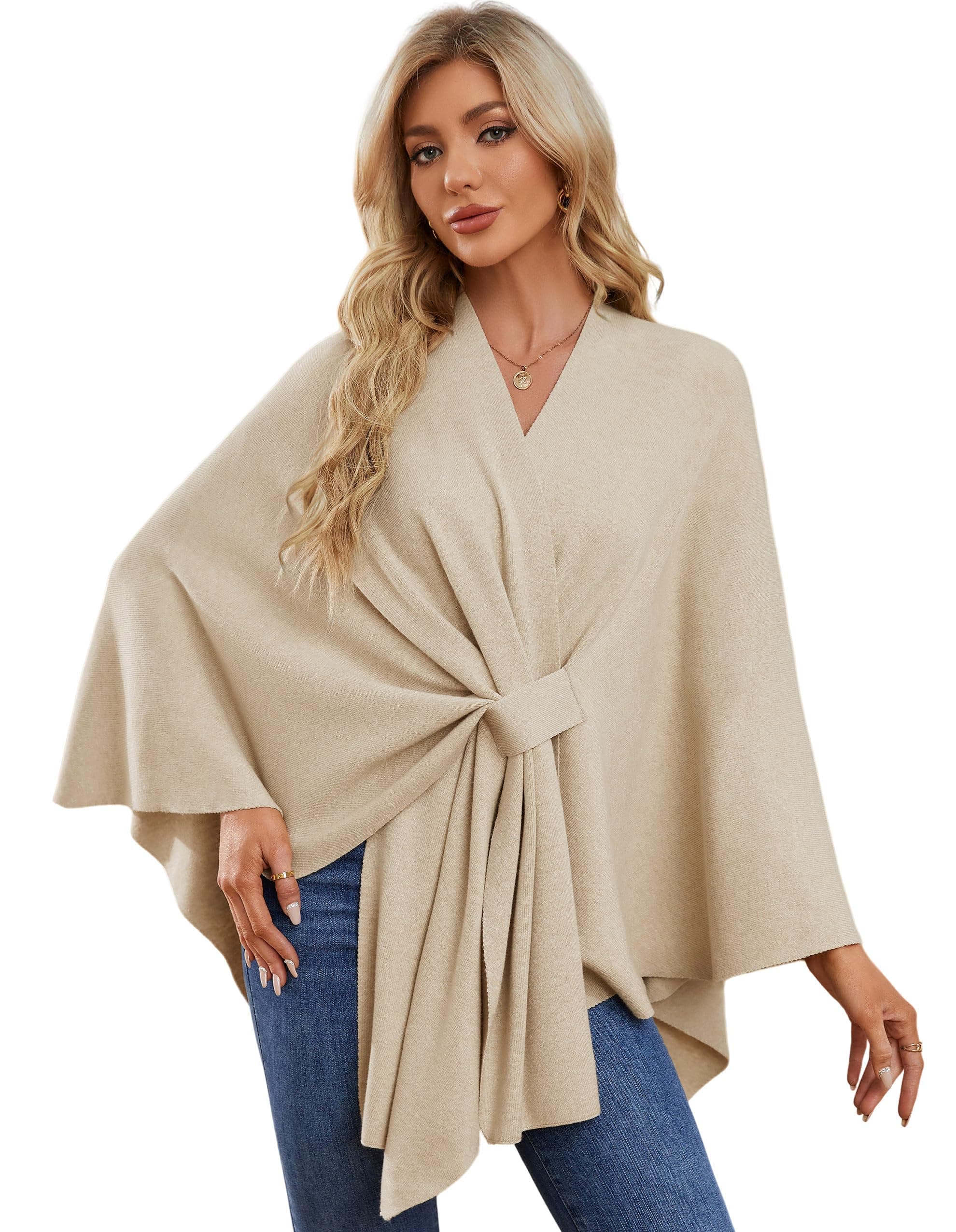 Women's Elegant Shawl Wraps Soft Open Front Poncho Sweater for Spring Fall Winter