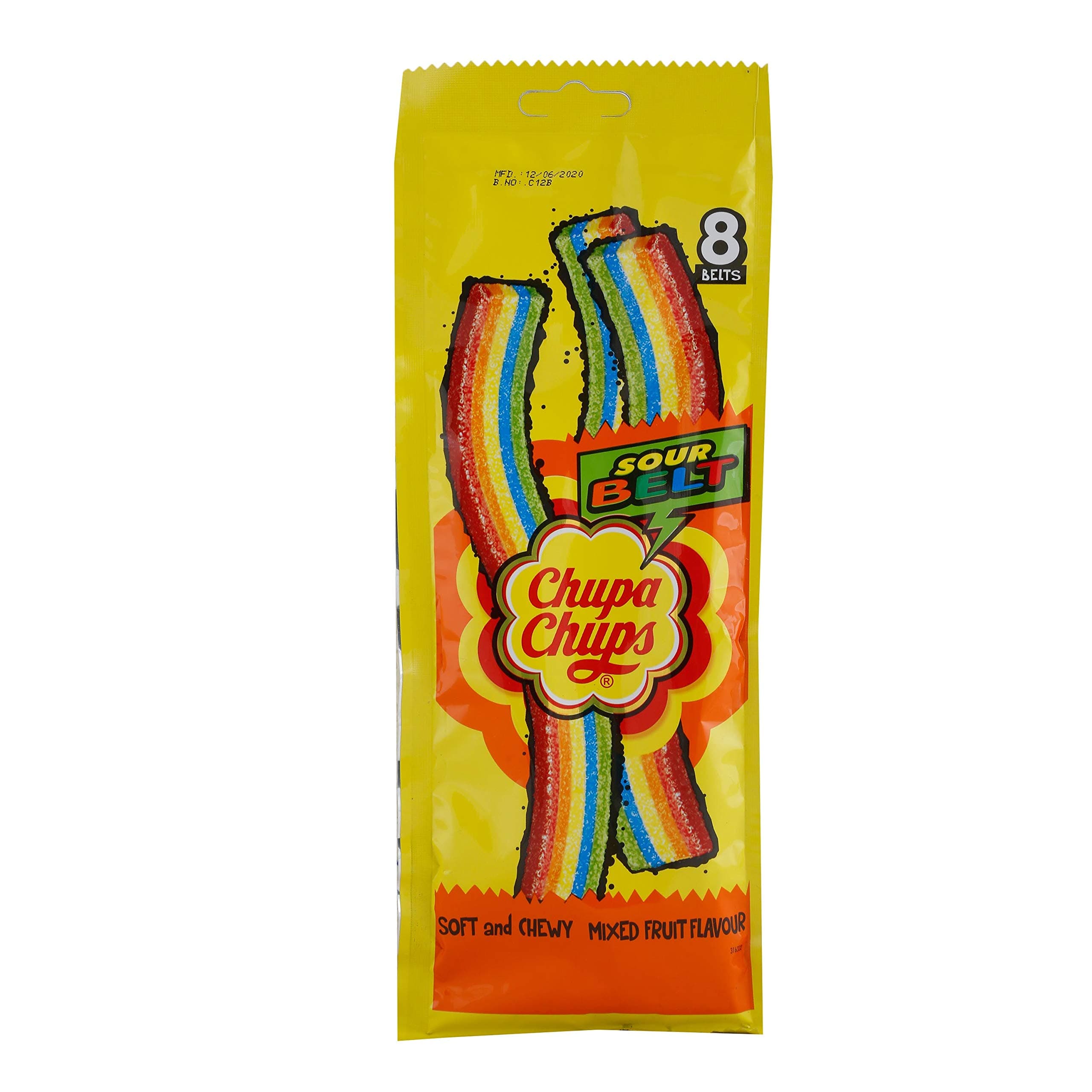 Chupa Chups Sour Belt Soft Candy - Mixed Fruit, 57.6 grams Pouch