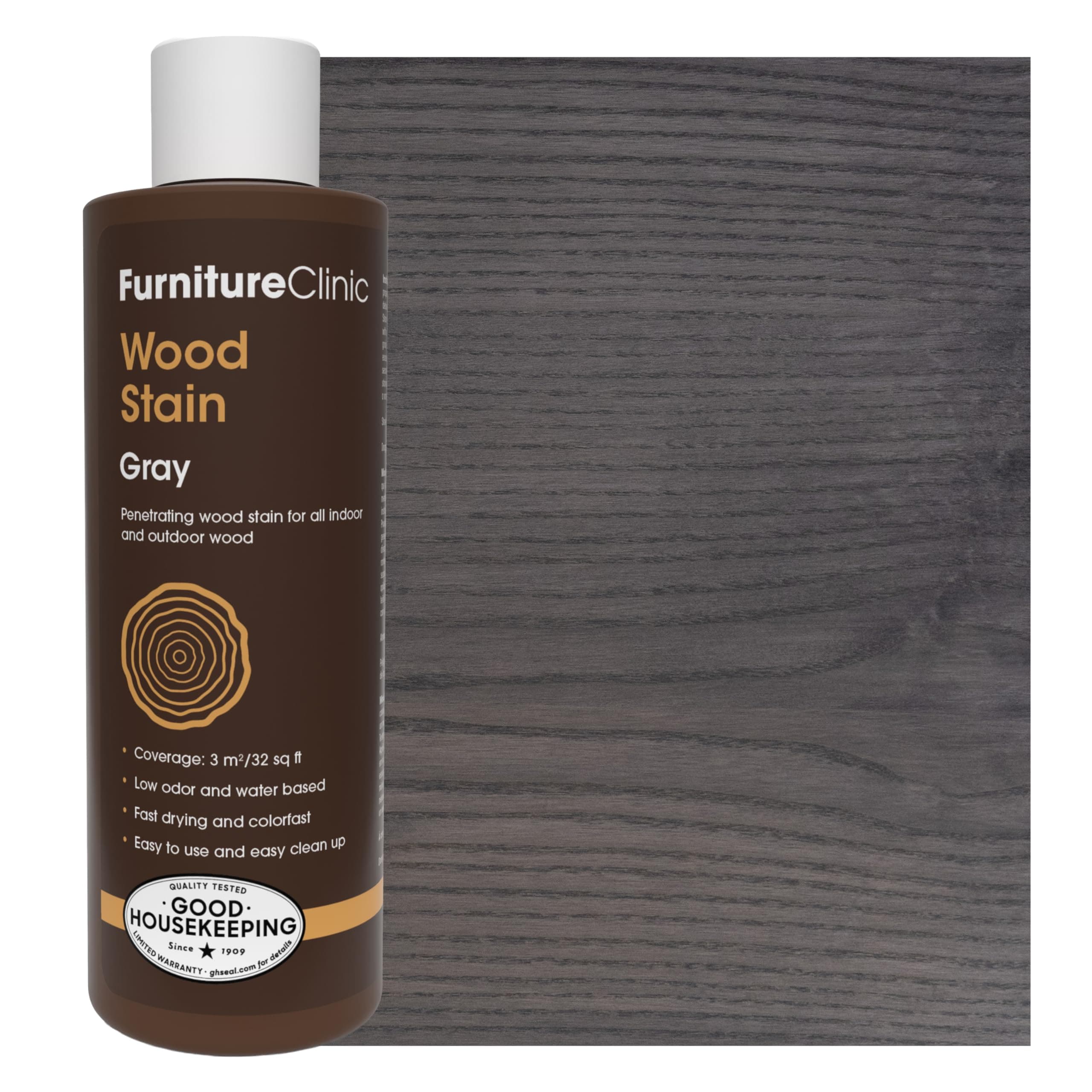 Wood Stain | Grey | Water Based | Fast Drying, Low Odor, & Non-Toxic | for Indoor & Outdoor Furniture and More | Multiple Finishes | (8.5oz / 250ml)