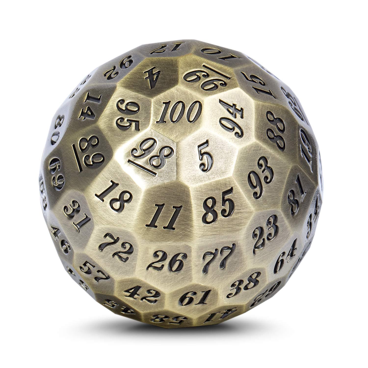 DNDND Metal Dice D100 Single 50mm 100 Sided Polyhedral Dice with Metal Case and Velvet Pouch for Table Game(Ancient with Black Number)