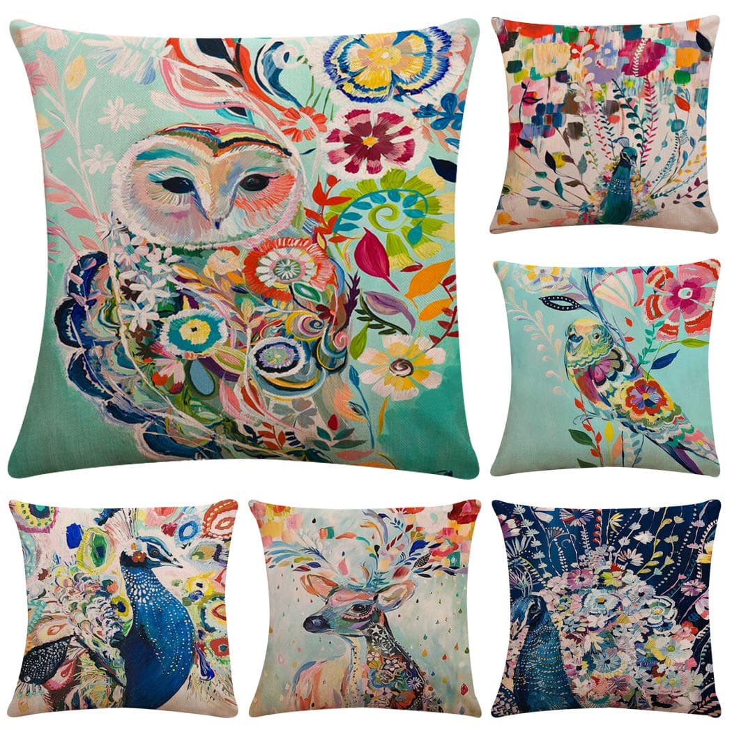 Polyester Throw Pillow Case Cushion Cover Home Sofa Decorative(Cover Only,No Insert) (18x18 inch/ 45x45cm,6 Pack Colorful Animals)