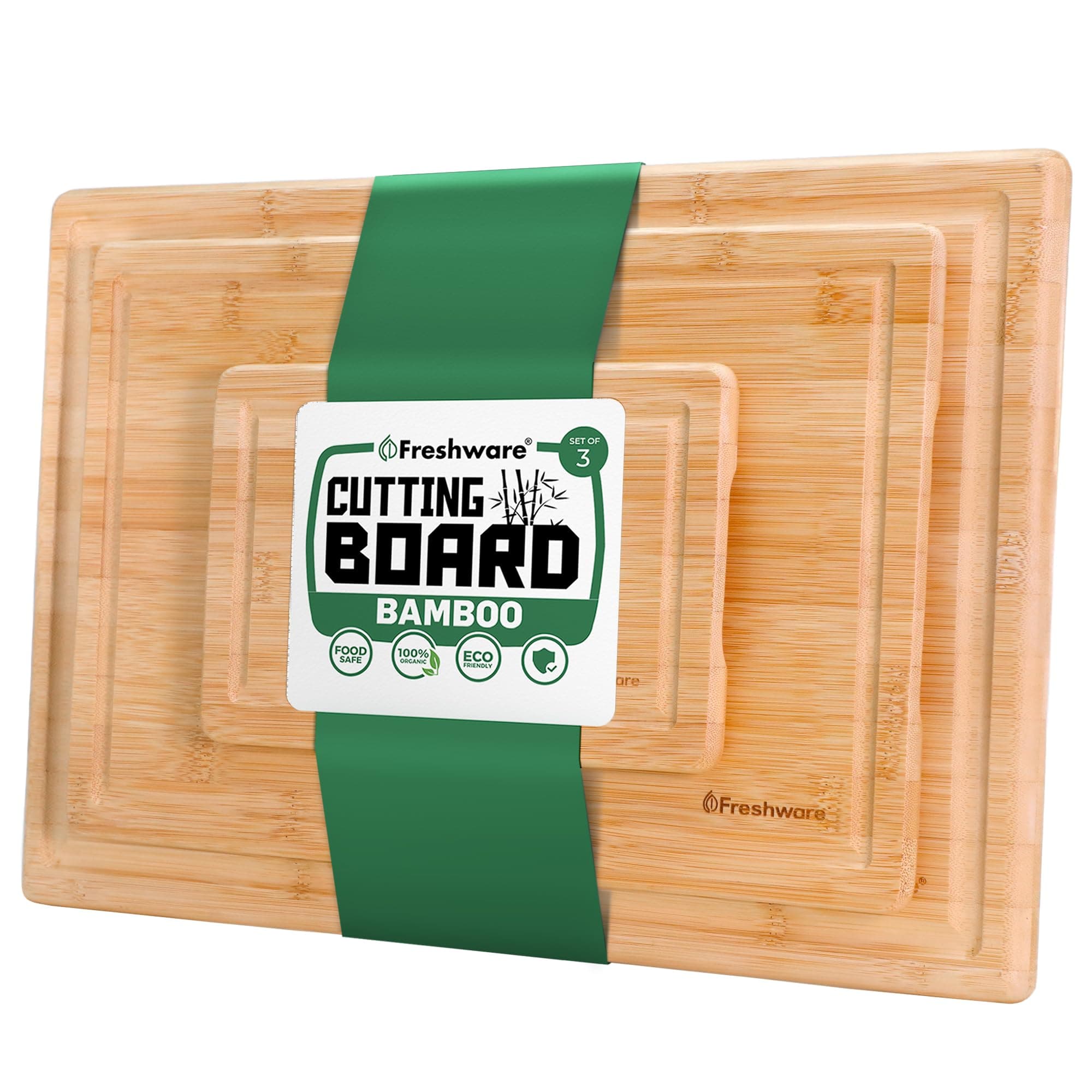 Wood Cutting Boards for Kitchen - Bamboo Cutting Board Set of 3, Cutting Boards with Juice Grooves, Serving Board Set, Chopping Board for Meat, Veggie, Easy Grip Handle (9x6", 12x8", 15x10")