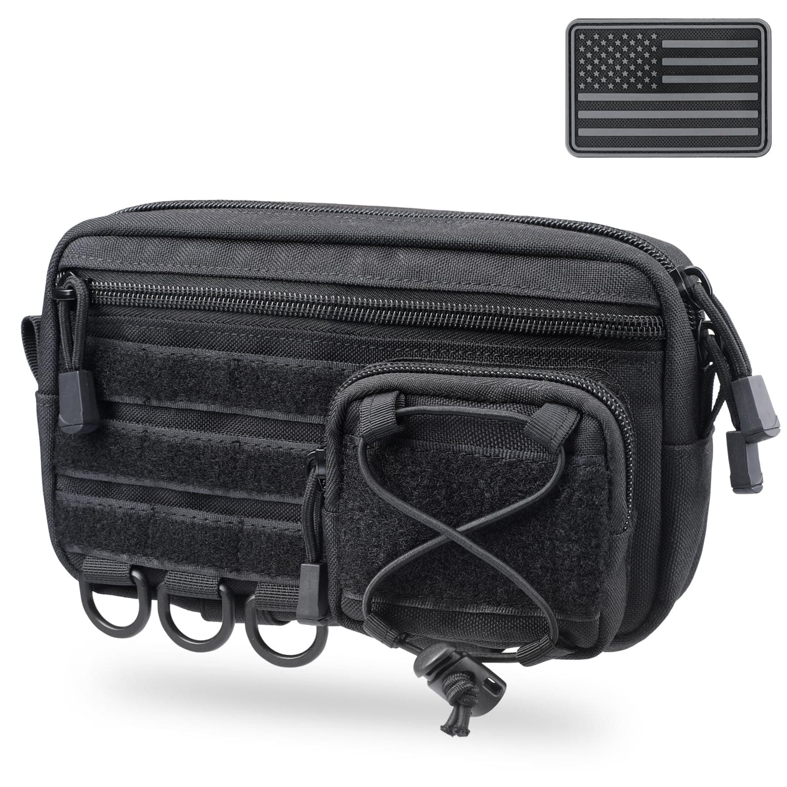 Molle Admin Pouch for Tactical Backpack, EDC Tool Pouch Organizer, Tactical Admin Pouch Molle, Belt Zipper Utility Waist Bag, Horizontal Phone Pouch with US Flag Patch