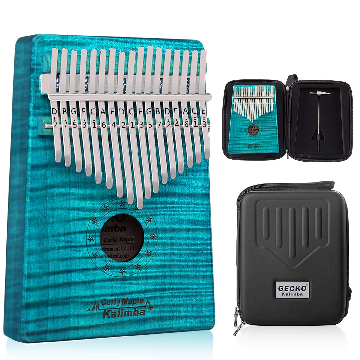 GECKO Kalimba 17 Key Thumb Piano with Hardshell Case Study Instruction Song Book Tuning Hammer for Beginners C Tone Tuned (Blue)