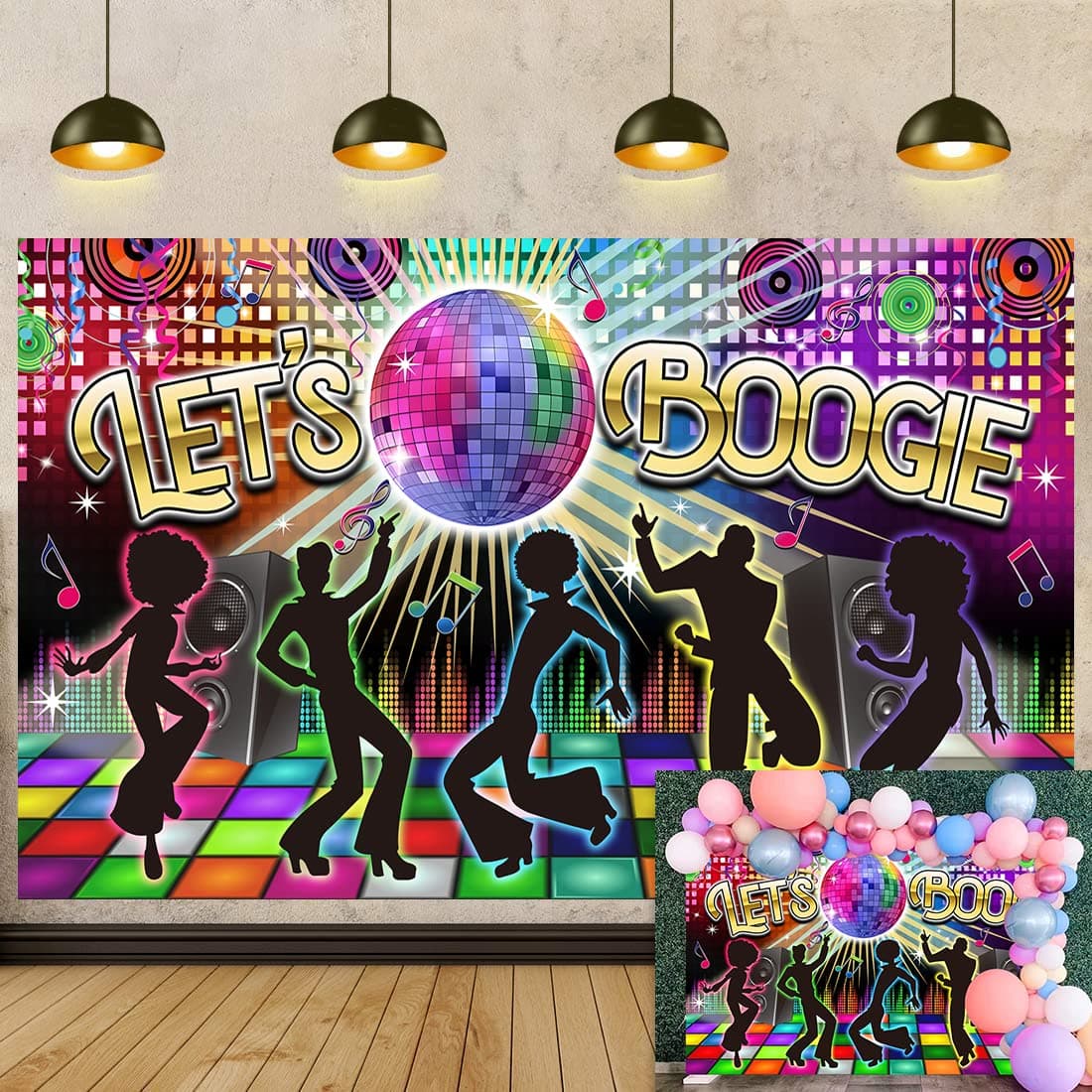 Disco Backdrop Banner Disco Party Decorations 70's 80's 90's Disco Hot Dancers Theme Background, Let's Glow Crazy Shining Neon Night Retro Birthday Party Supplies Photo Booth Props (8x6FT)