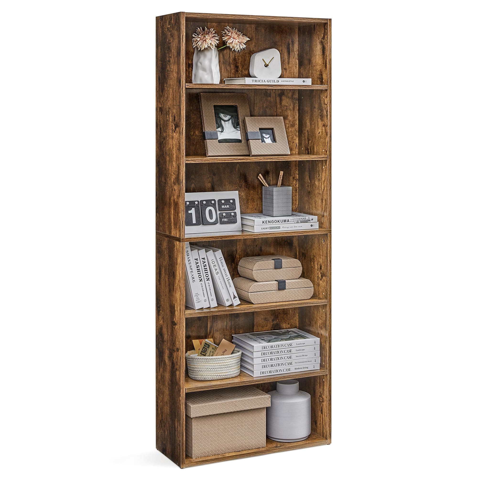 VASAGLE Bookshelf, 6-Tier Open Bookcase with Adjustable Storage Shelves, Floor Standing Unit, Rustic Brown ULBC166X01
