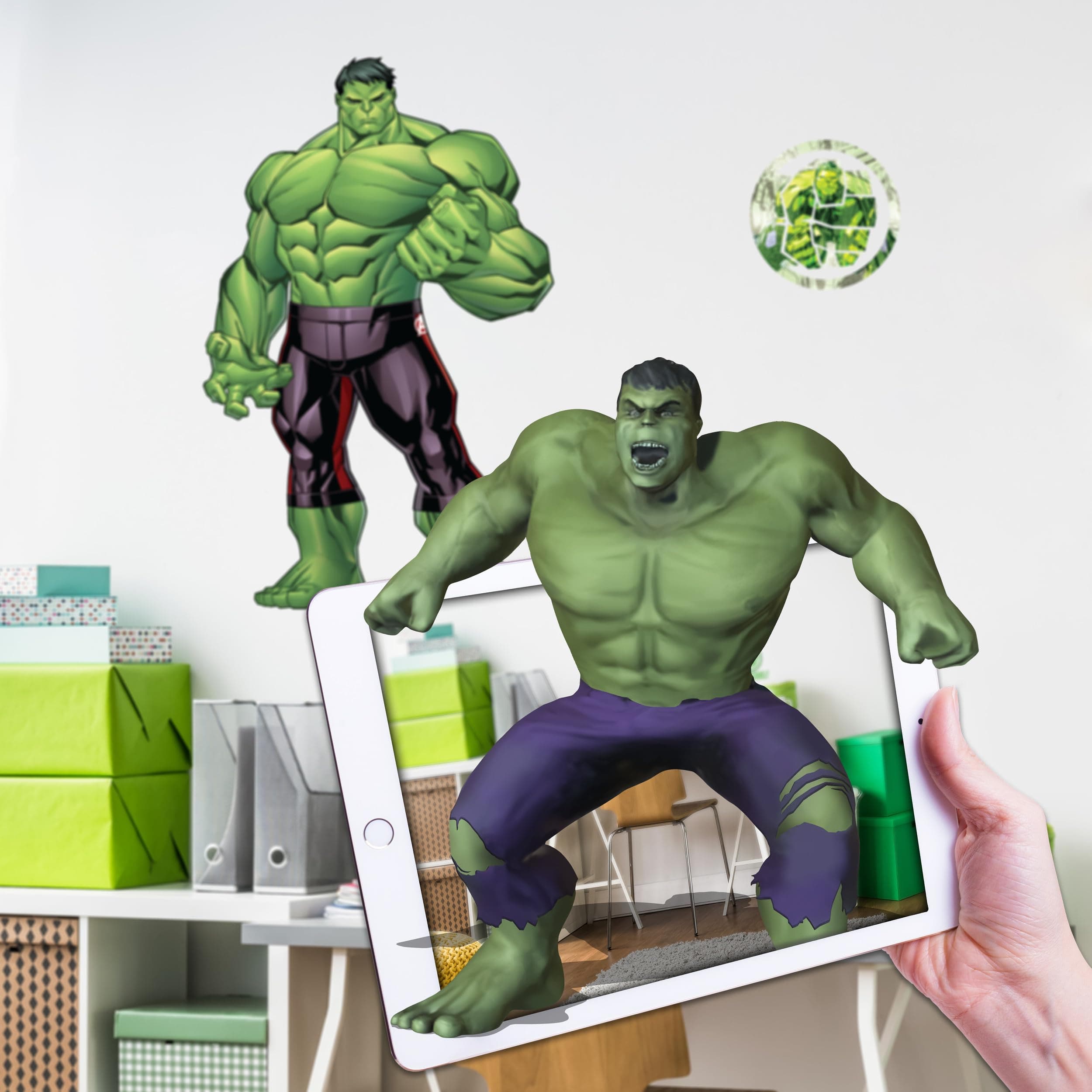 Wall Palz Marvel Incredible Hulk Wall Decals - 17" Augmented Reality Avengers Hulk Bedroom Wall Decor Peel and Stick Vinyl Wall Stickers