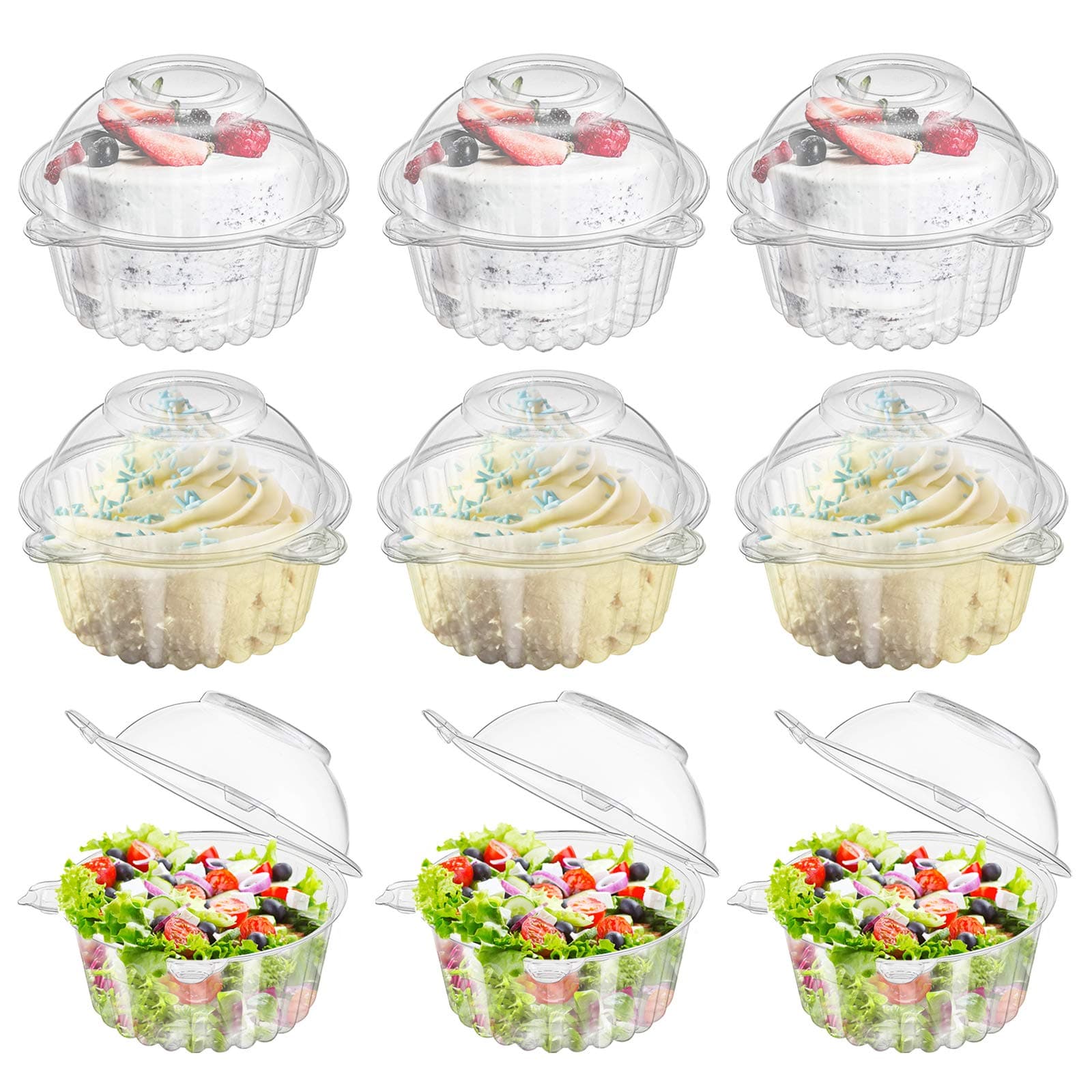 Bekith 150 Pack Individual Cupcake Containers, Plastic Cupcake Holder with Lid, Single Cupcake Boxes, Muffin Container for Party, Stackable