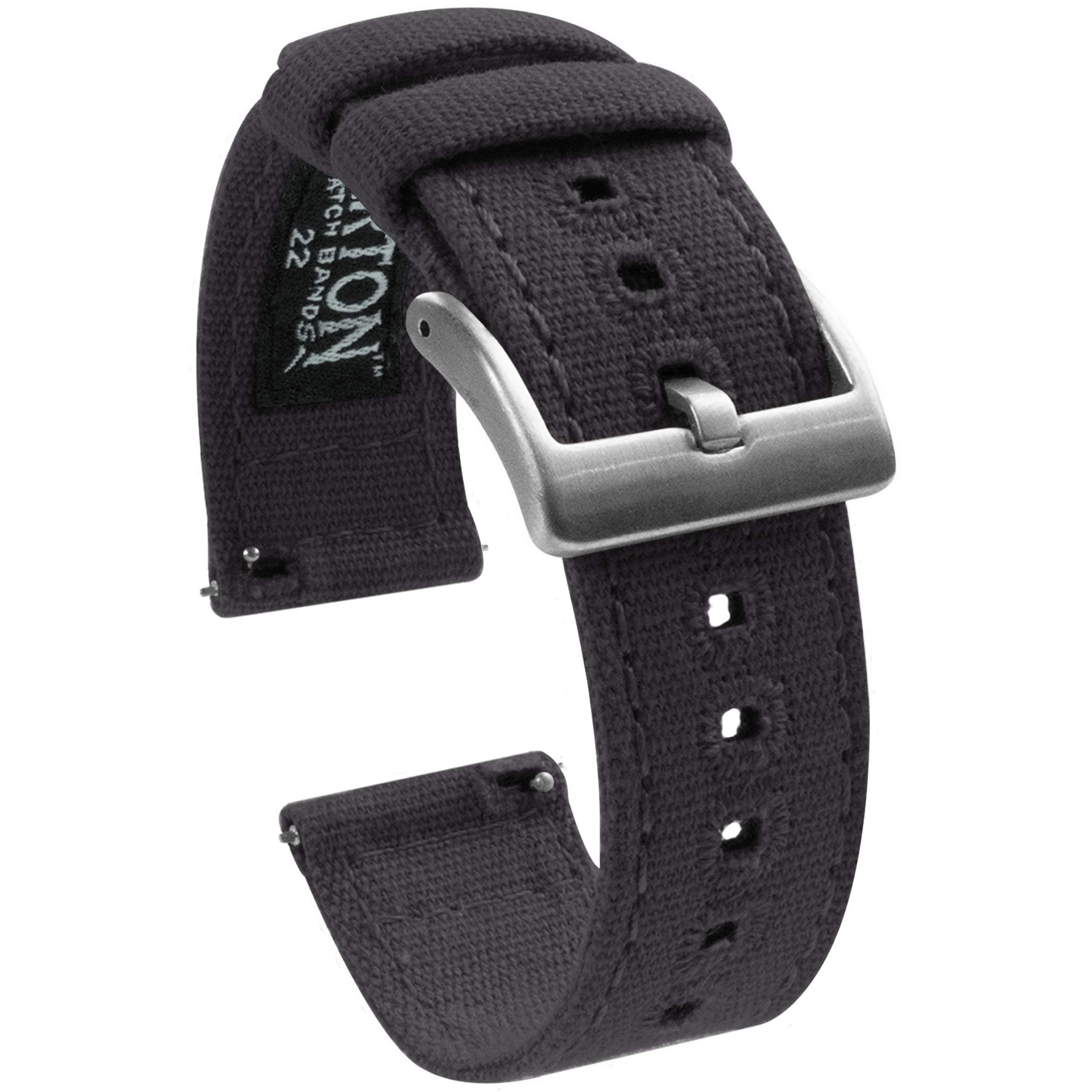 20mm Smoke Grey - Barton Canvas Quick Release Watch Band Straps - Choose Color & Width - 18mm, 19mm, 20mm, 21mm, 22mm, or 23mm
