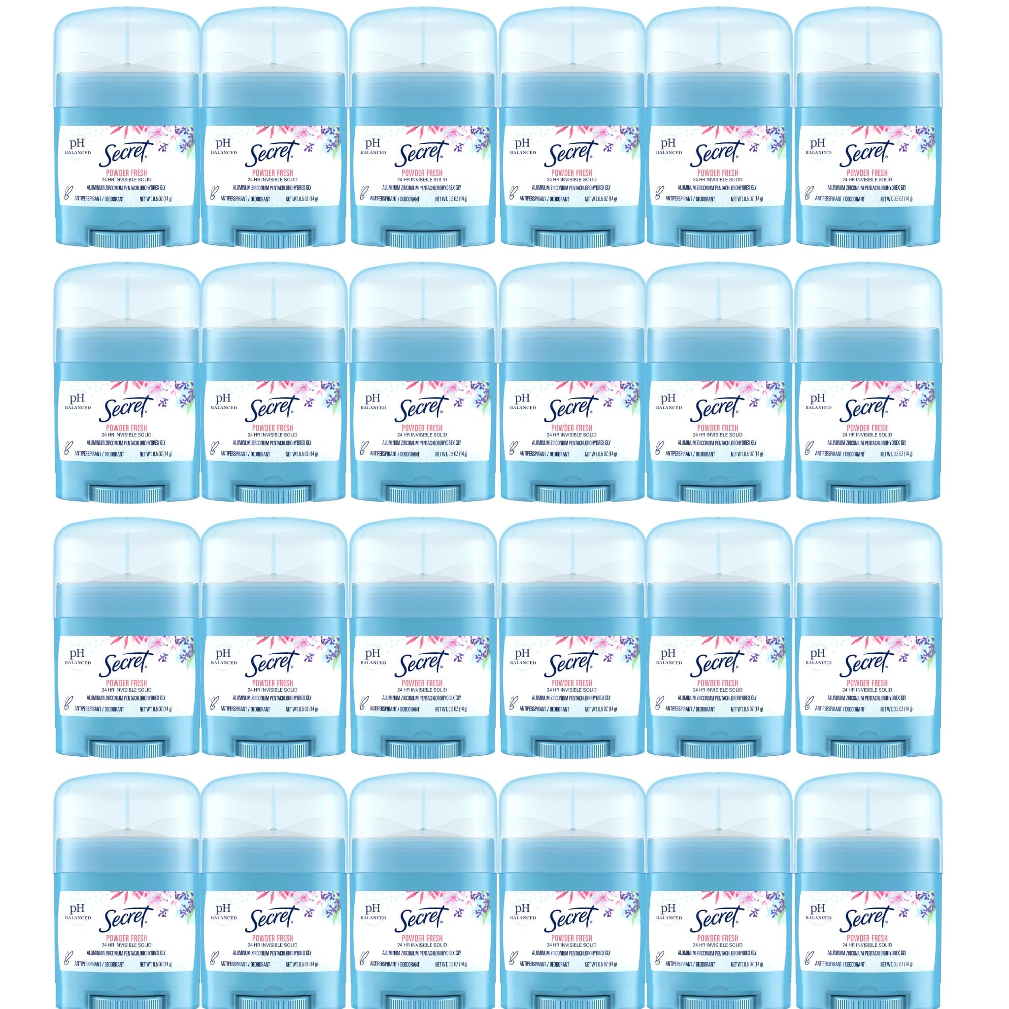 Antiperspirant and Deodorant for Women, 24hr Sweat & Odor Protection, PH Balanced Protection, Gentle on Skin, Invisible Solid, Travel Size, Powder Fresh Scent, 0.5 oz (Pack of 24)