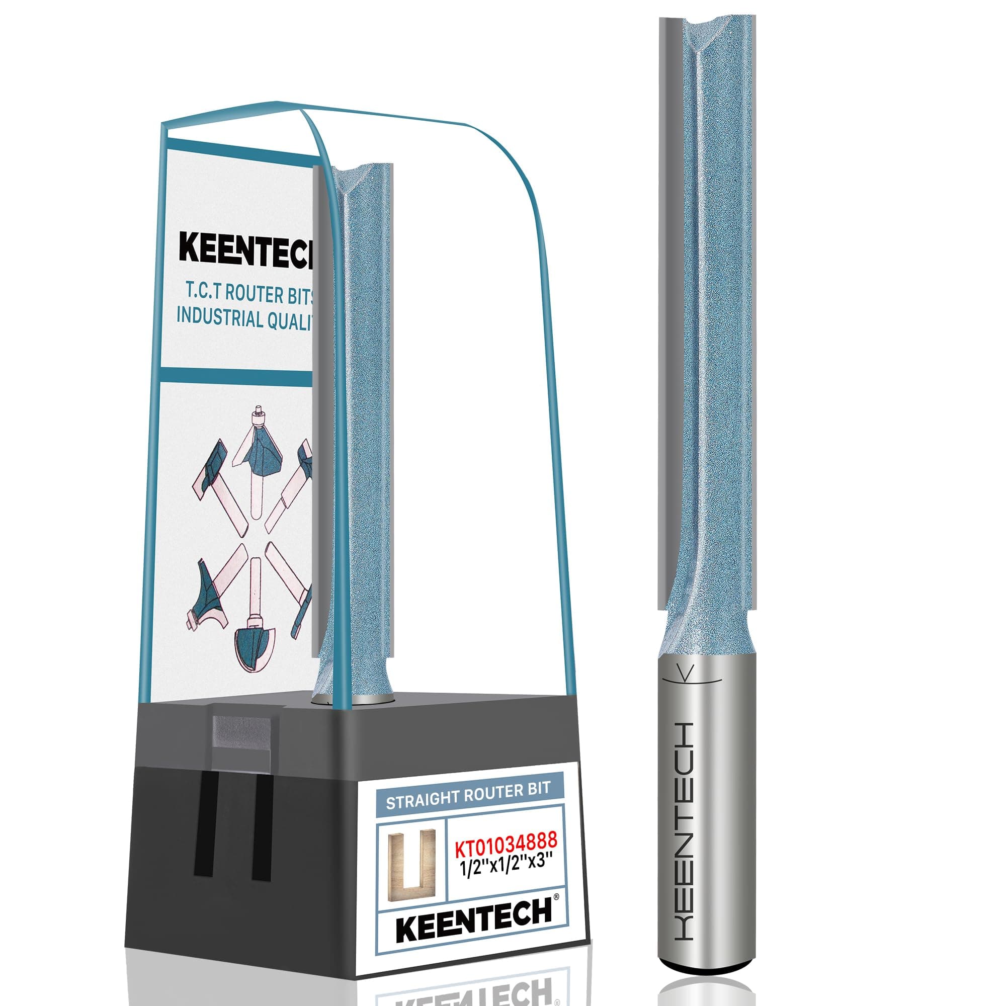 KEENTECH Carbide Tipped Extra Long Straight Router Bit for Woodworking, 1/2" Shank, 1/2" Cutting Diameter x 3" Cutting Depth, with Storage Case