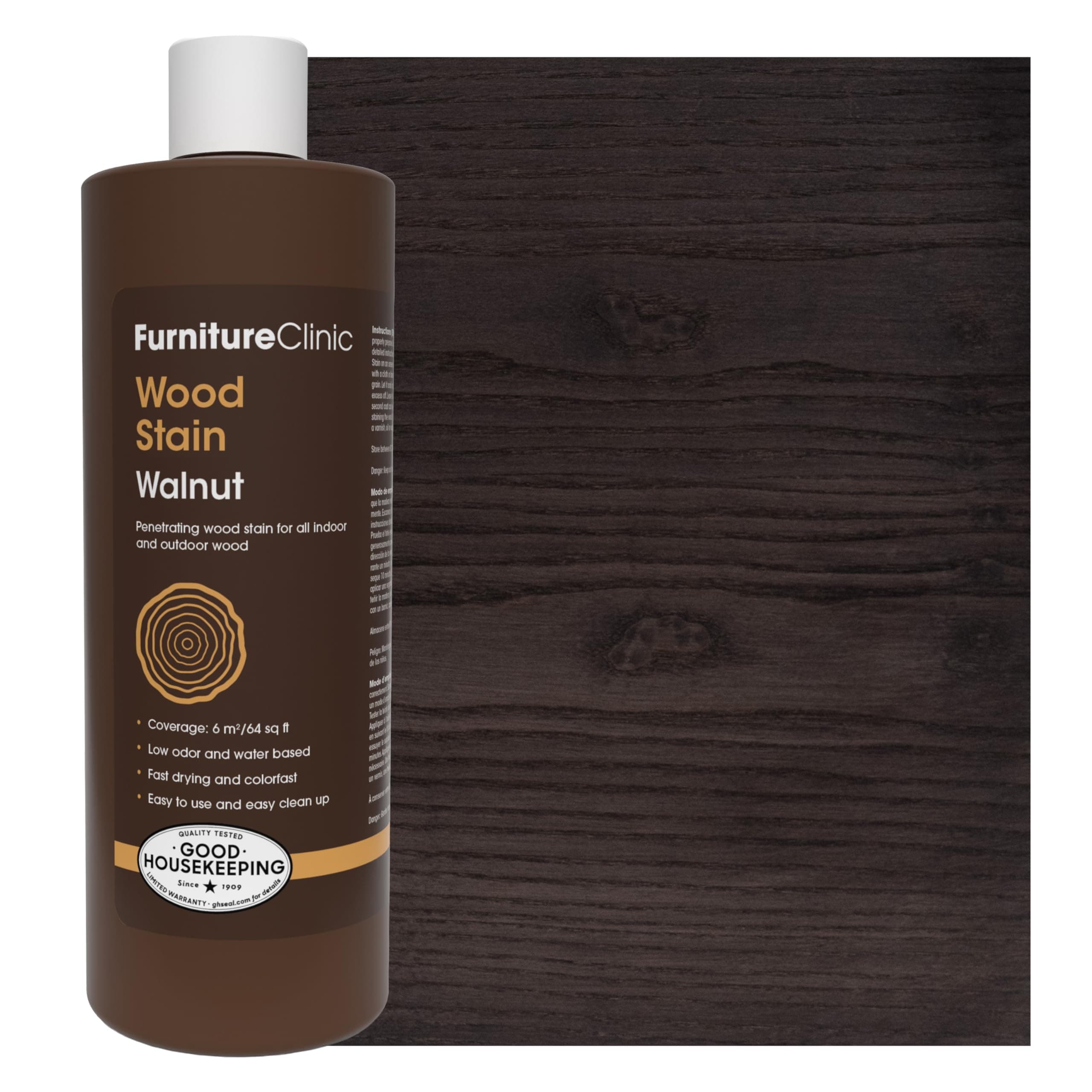 Wood Stain | Walnut | Water Based | Fast Drying, Low Odor, & Non-Toxic | for Indoor & Outdoor Furniture and More | Multiple Finishes | (17oz / 500ml)
