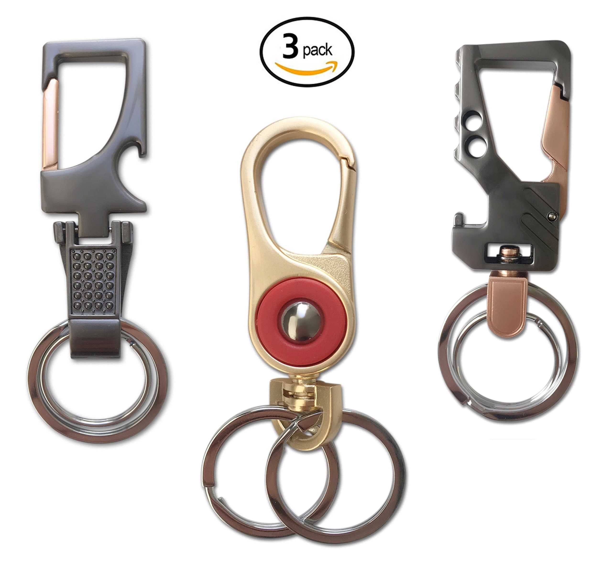 Olivery Keychain - Heavy Duty Car Key Chain with Boottle Opener 2 Rings for Men and Women - 3 Pack Stylish Keyfob Organizer