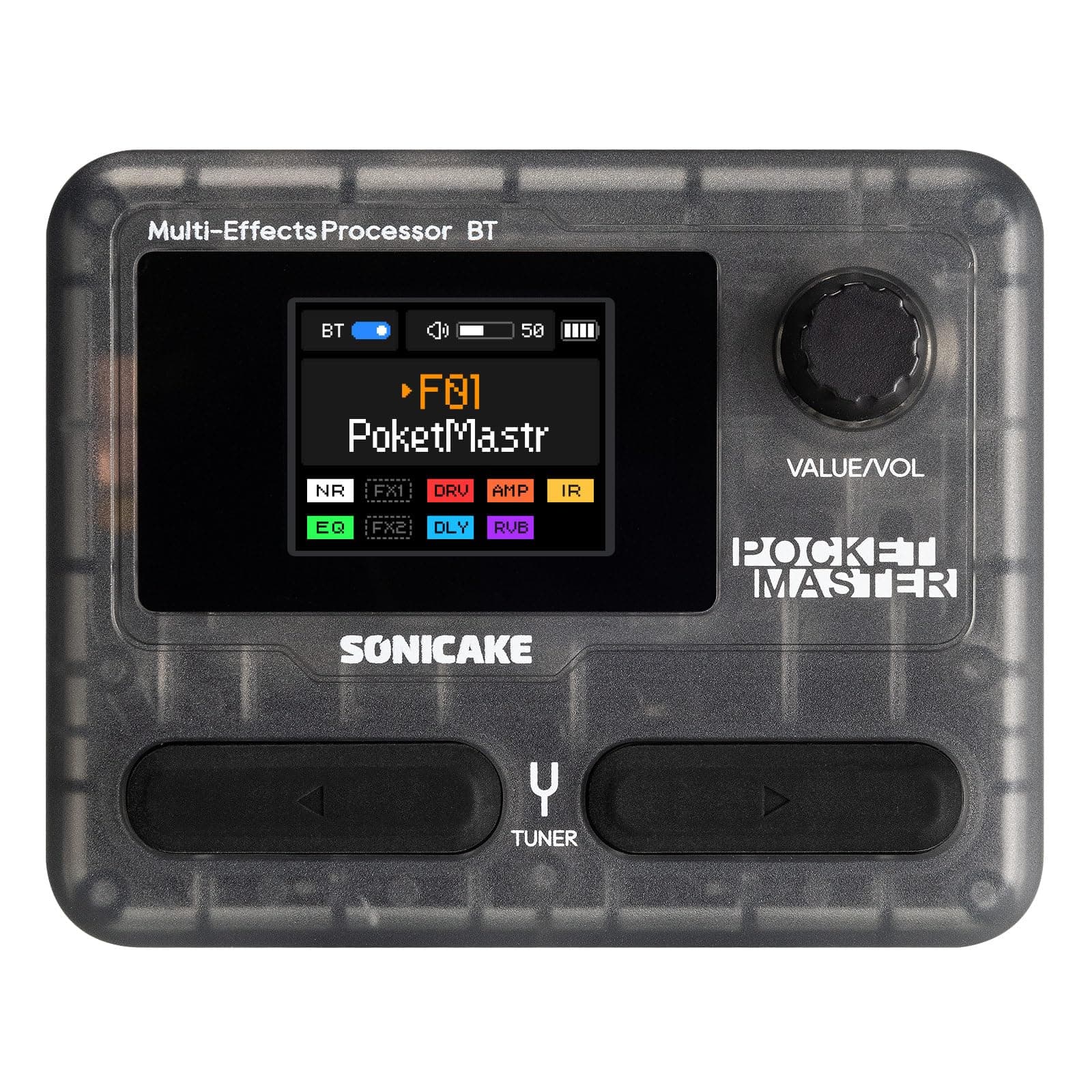SONICAKE Pocket Master-Portable Multi Effects Pedal, 100+ Built-in Guitar/Bass/Acoustic Effects, Amp Modeling, IR Cabinets Simulation, Stereo OTG USB Audio Interface, Rechargeable (Transparent Black)