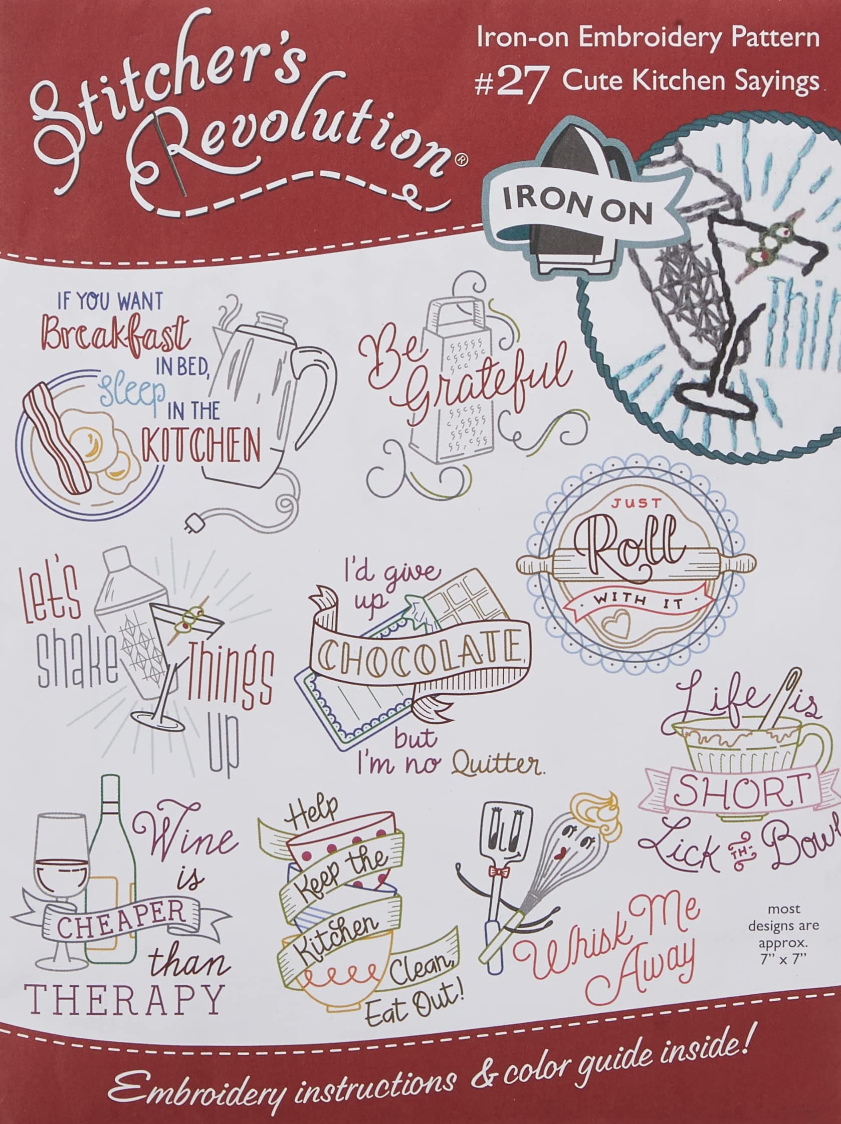Stitcher's Revolution SR27 Cute Kitchen Sayings Iron-On Transfer Patterns for Embroidery,