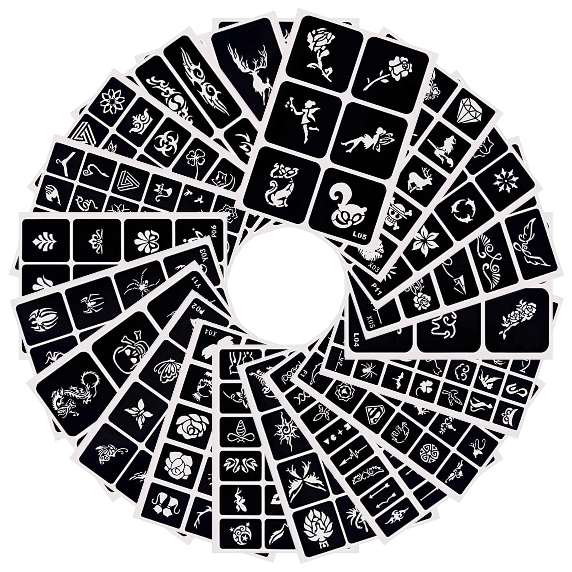282 Designs Temporary Tattoo Stencils Removable Tattoo Stickers Face Paint Stencils Body Art Stencil Pack Perfect for Glitter Tattoos/Face Paint/Body Art/Temporary Tattoo Ink
