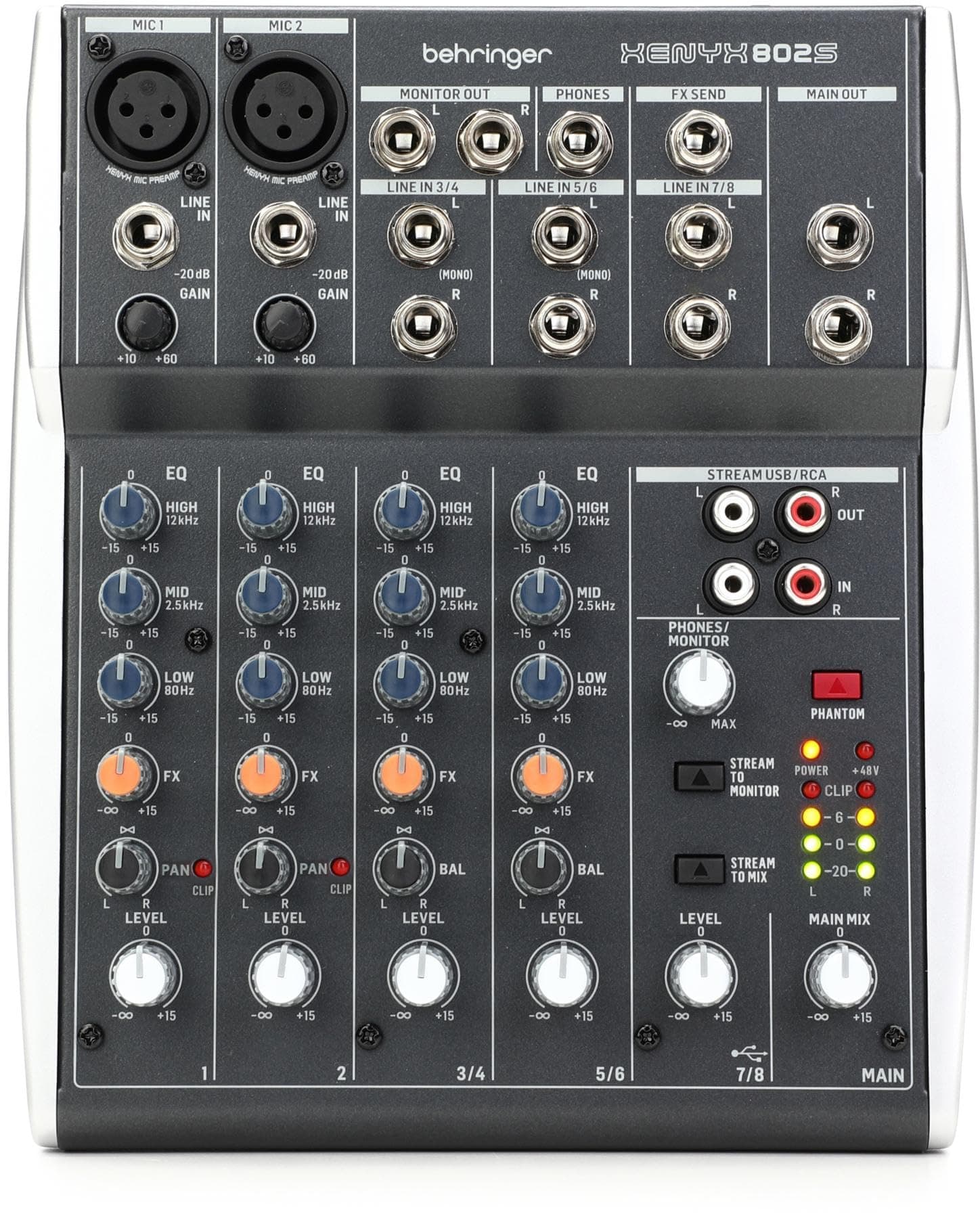 XENYX 802S Premium Analog 8-Input Mixer with USB Streaming Interface