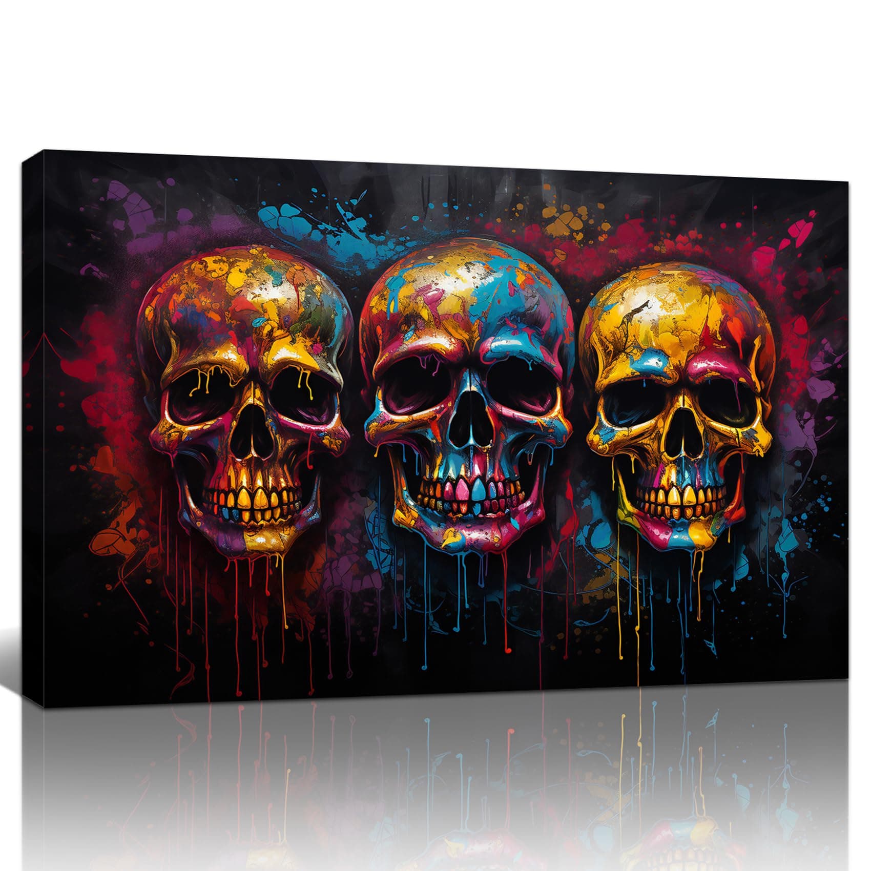 FajerminArt Wooden Framed Graffiti Canvas Wall Art Colorful Skull Skeleton Canvas Prints Painting Wall Artwork Picture for Living Room Bedroom Home Decorations Ready To Hang 24"x36"(60cmx90cm)
