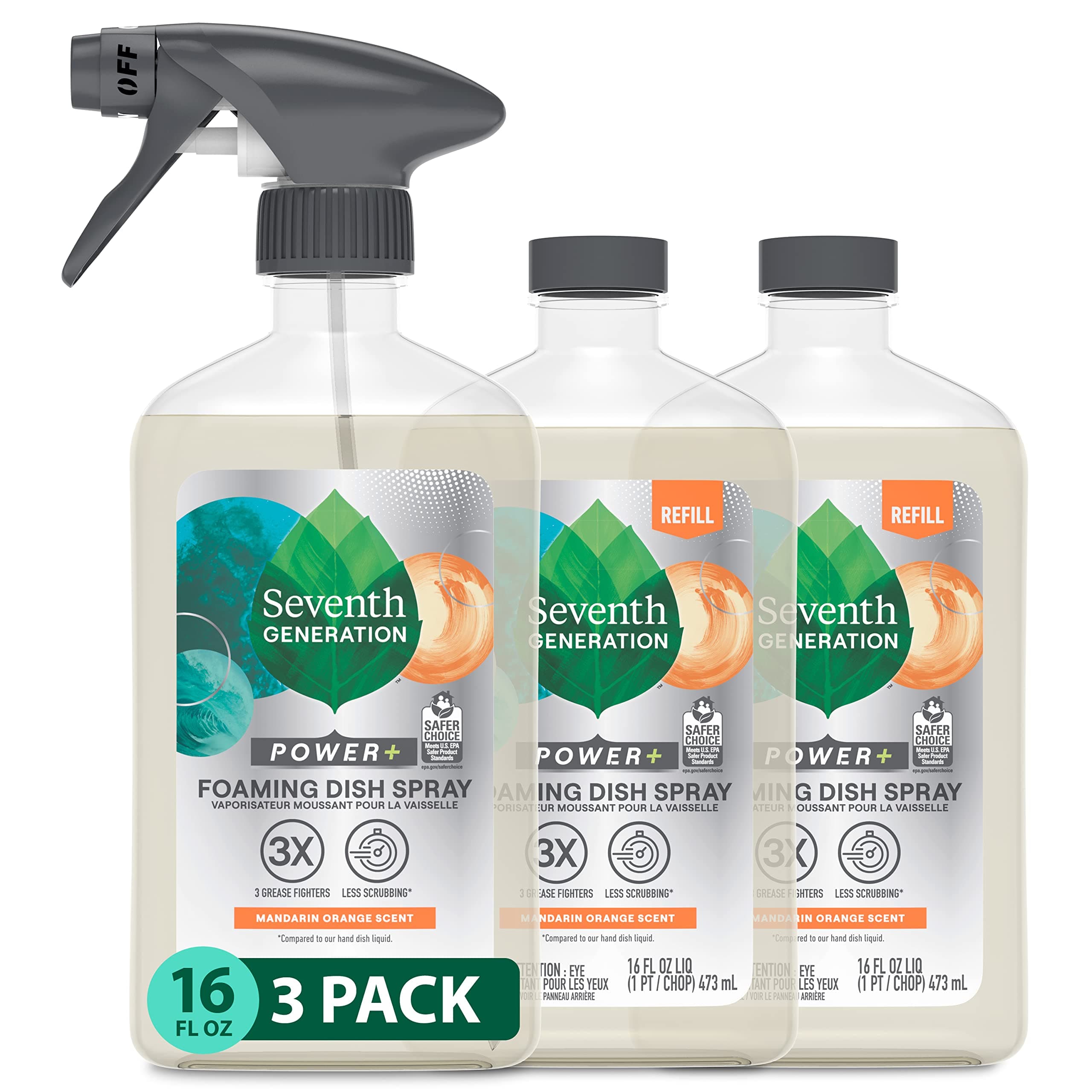 Foaming Dish Spray, 3 Refills and 1 Sprayhead, 16 Fl Oz (Pack of 3)