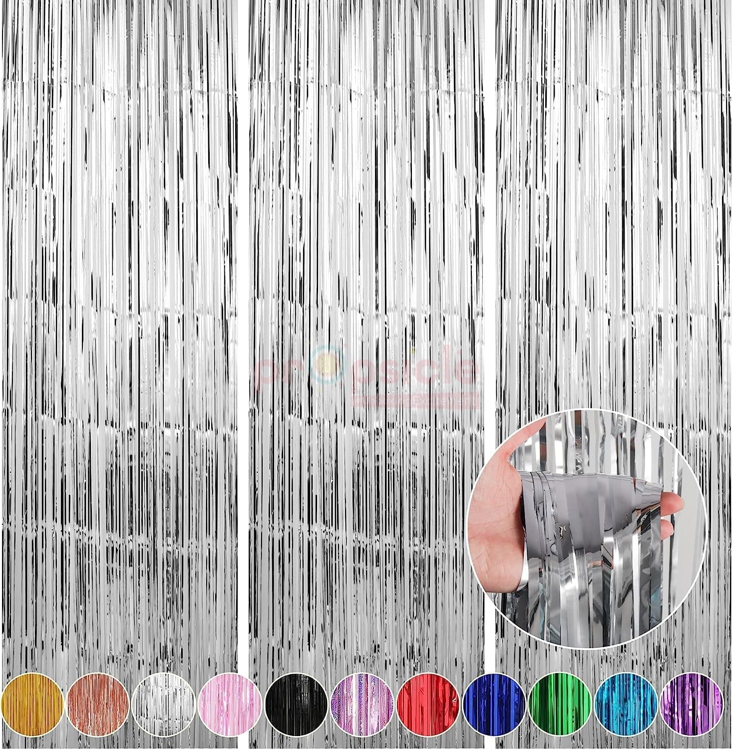 Propsicle Silver Foil Fringe Curtains 3x6 ft Pack of 3 - Metallic Tinsel Backdrop for Birthday, Anniversary, Bachelorette, Baby Shower, Photo Booth Wall Decoration