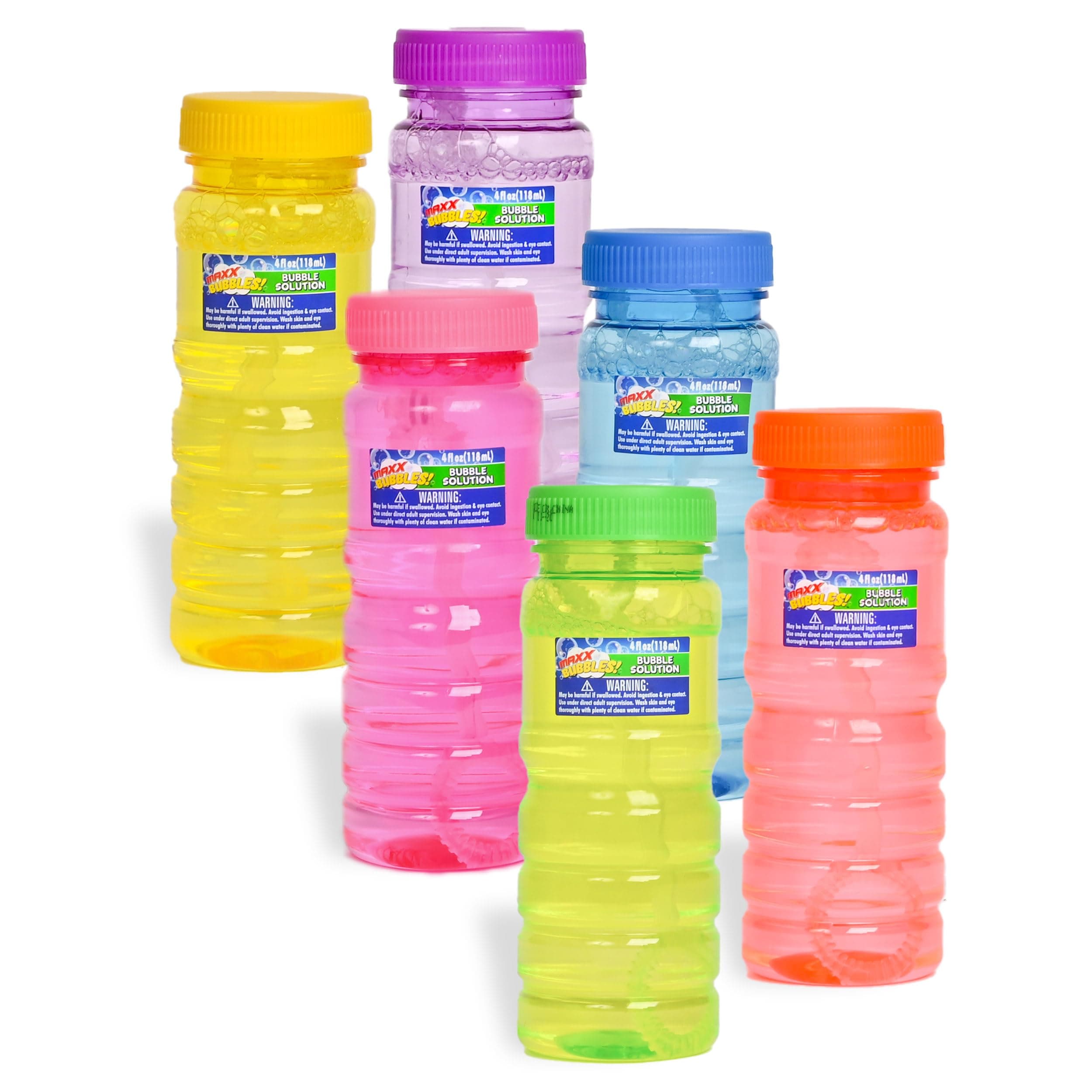 6 Pack Bubble Solution – 4oz Bubble Blower Bottles with 6-Hole Wand | for Kids | Birthday Party Favor Toy - Maxx Bubbles