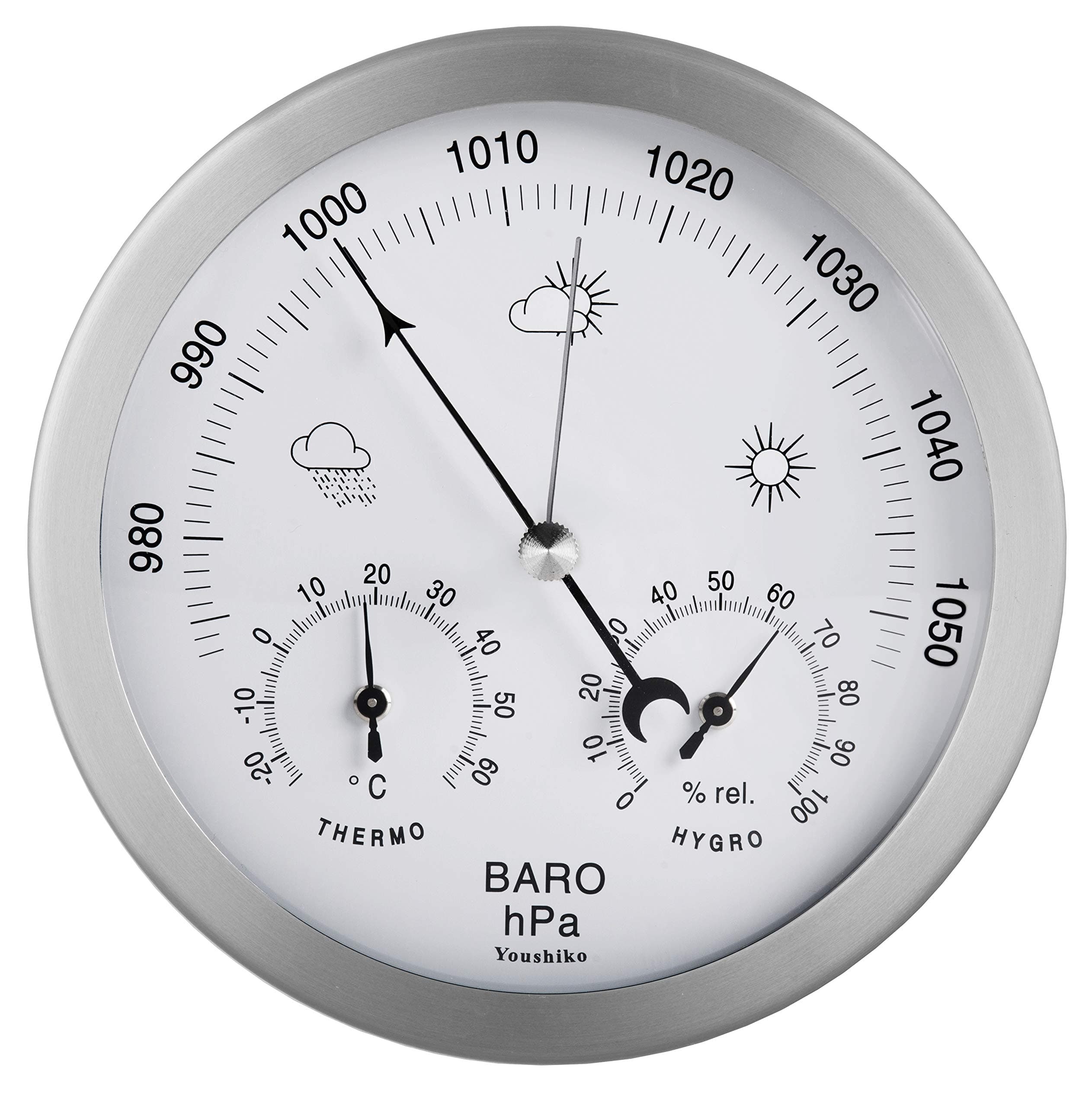 3 in 1 (Latest 2026 Version) Weather Station for Indoor and Outdoor use, diameter 14 cm, Barometer Thermometer Hygrometer with stainless steel frame