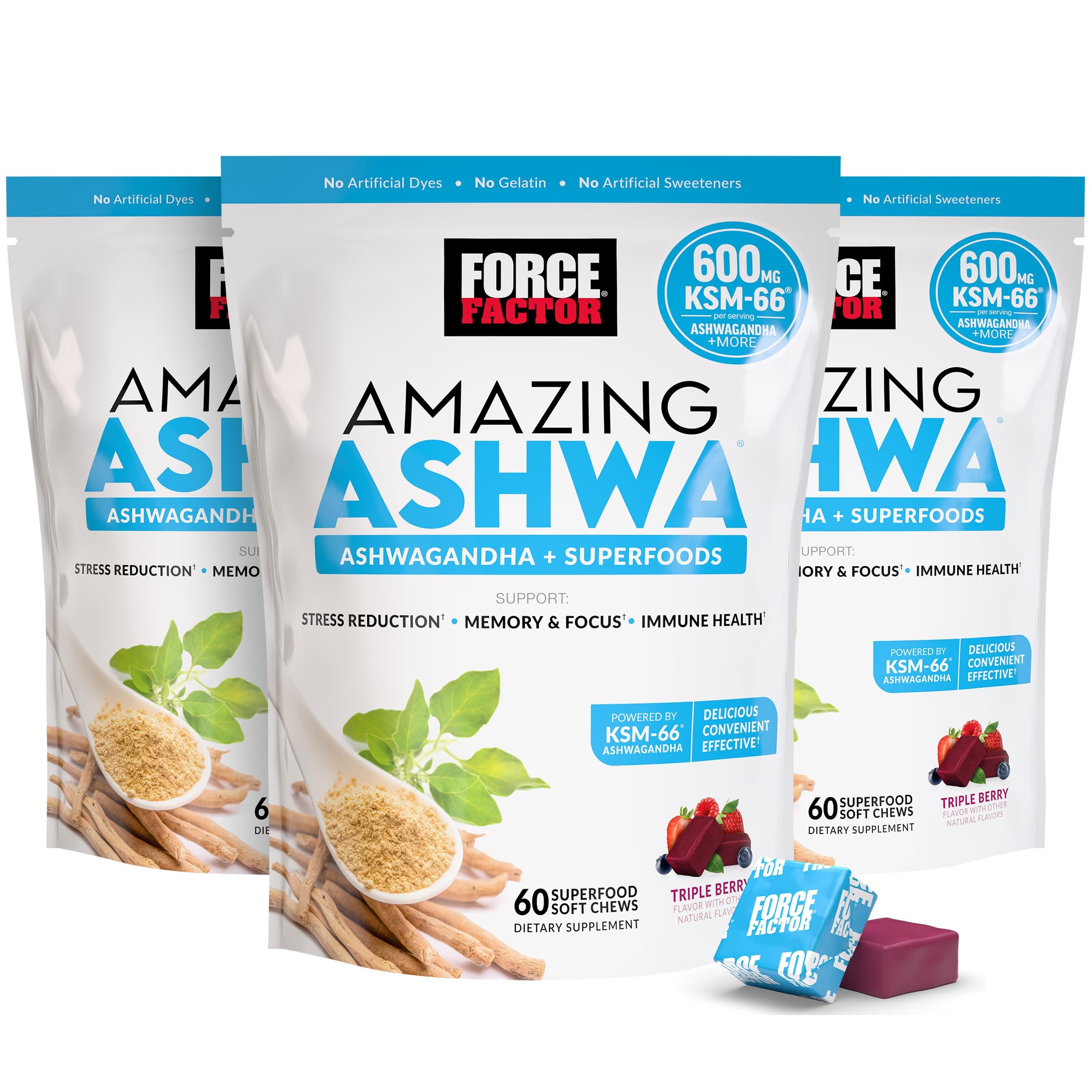 Amazing Ashwa for Stress Relief, Memory, Focus, and Immune Support Health, Ashwaganda Supplement with KSM-66 Ashwagandha for Stress, 180 Soft Chews