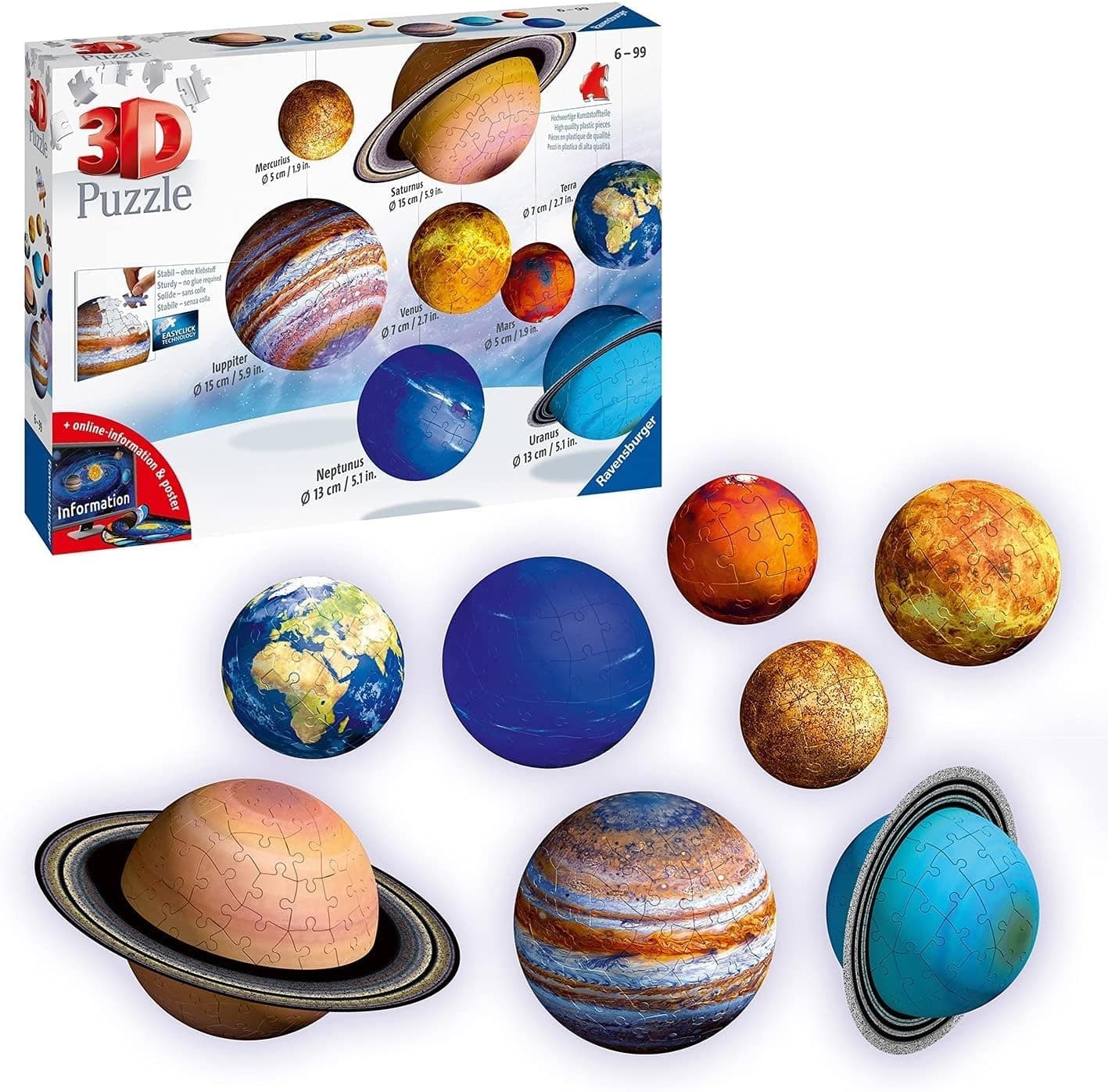 3D Planetary Solar System Puzzle – 540-Piece 3D Puzzle Set with 8 Scale Planets, Stands, Sun Mobile & Poster – Educational Astronomy Kit for Ages 6+ | 11668‑3