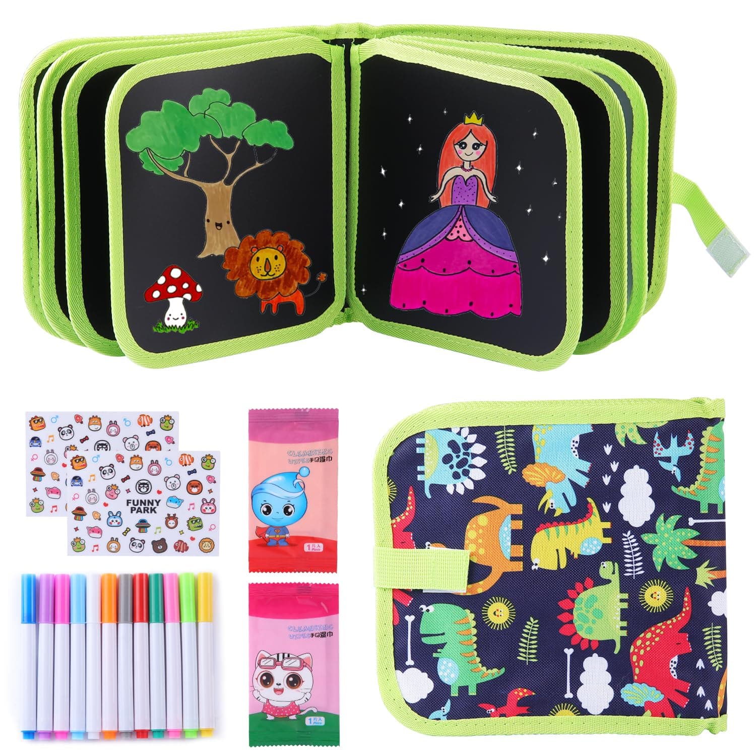 Erasable Doodle Book, Double-Sided Drawing Writing Boards with 14 Pages 12 Coloring Pens - Perfect Early Learning Drawing Pad and Travel Toy Birthday Gifts for Boys and Girls Aged 3-10