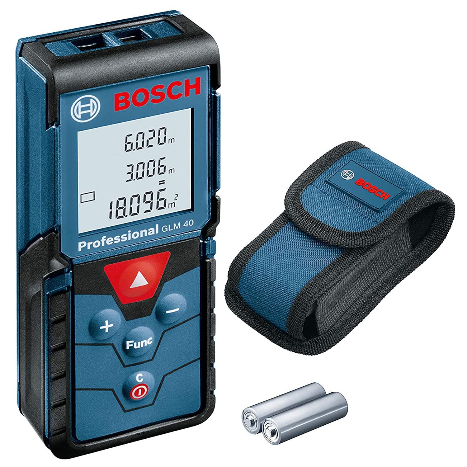 Bosch Professional laser measure GLM 40 (with memory function, measuring range: 0.15–40 m, 2 x 1.5 V batteries, protective bag)