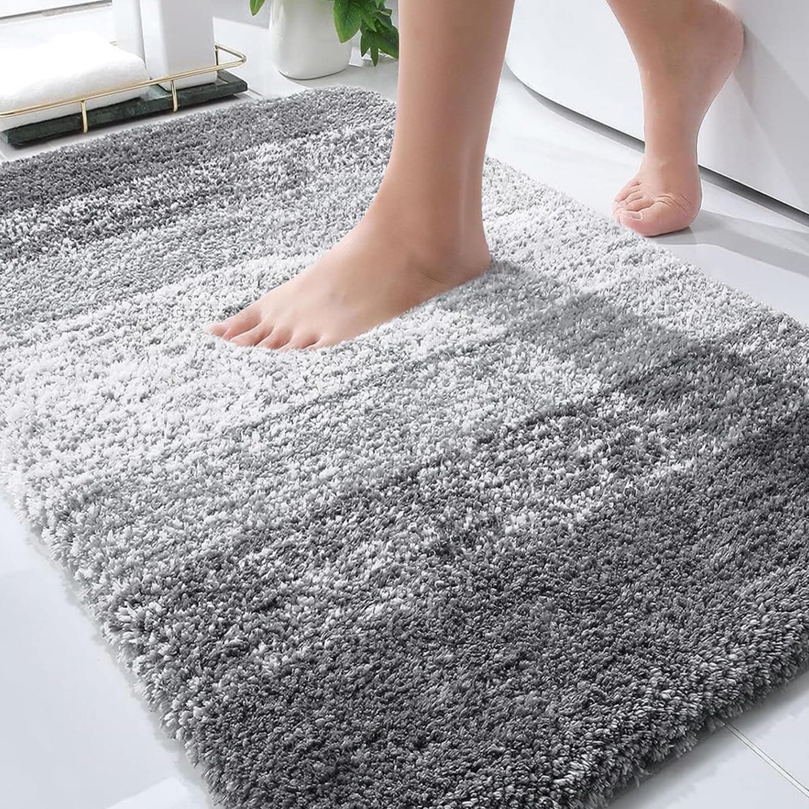 OLANLY Bathroom Rugs Mat 30x20, Extra Soft and Absorbent Microfiber Bath Rugs, Non-Slip Plush Shaggy Bath Carpet, Machine Wash Dry, Bath Mat for Bathroom Floor, Tub and Shower, Grey