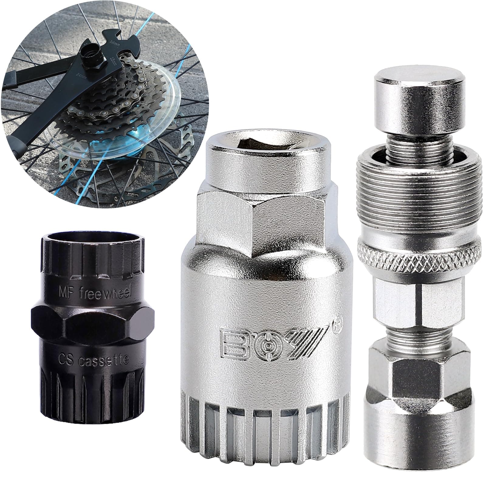 Bike Freewheel & Cassette Removal Tool + Crank Puller + Bottom Bracket Tool, 3 in 1 Bicycle Removal Tools Set for Bike Maintenance Repair Road Mountain Freewheel, Crank, Bottom Bracket Removal