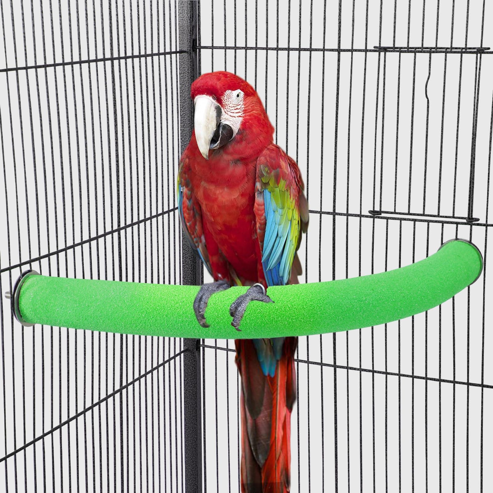 U Shape Parrot Perch Stand Pet Toy Bird Platform Sand Paw Grinding Clean Stick Cage Exercise Conure Budgie Cockatiel Accessories (Green Corner Large)