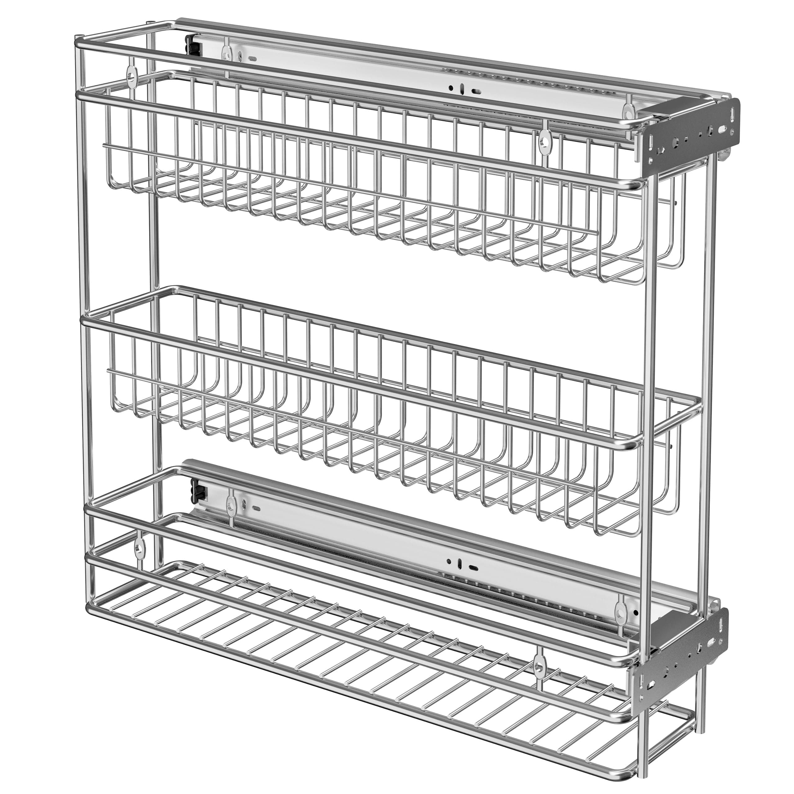 Narrow Pull Out Cabinet Organizer(4⅜" W x 18⅛" D),Pull Out Spice Rack, 3-Tier Side Mount Slide Out Spice Rack for Narrow Cabinet