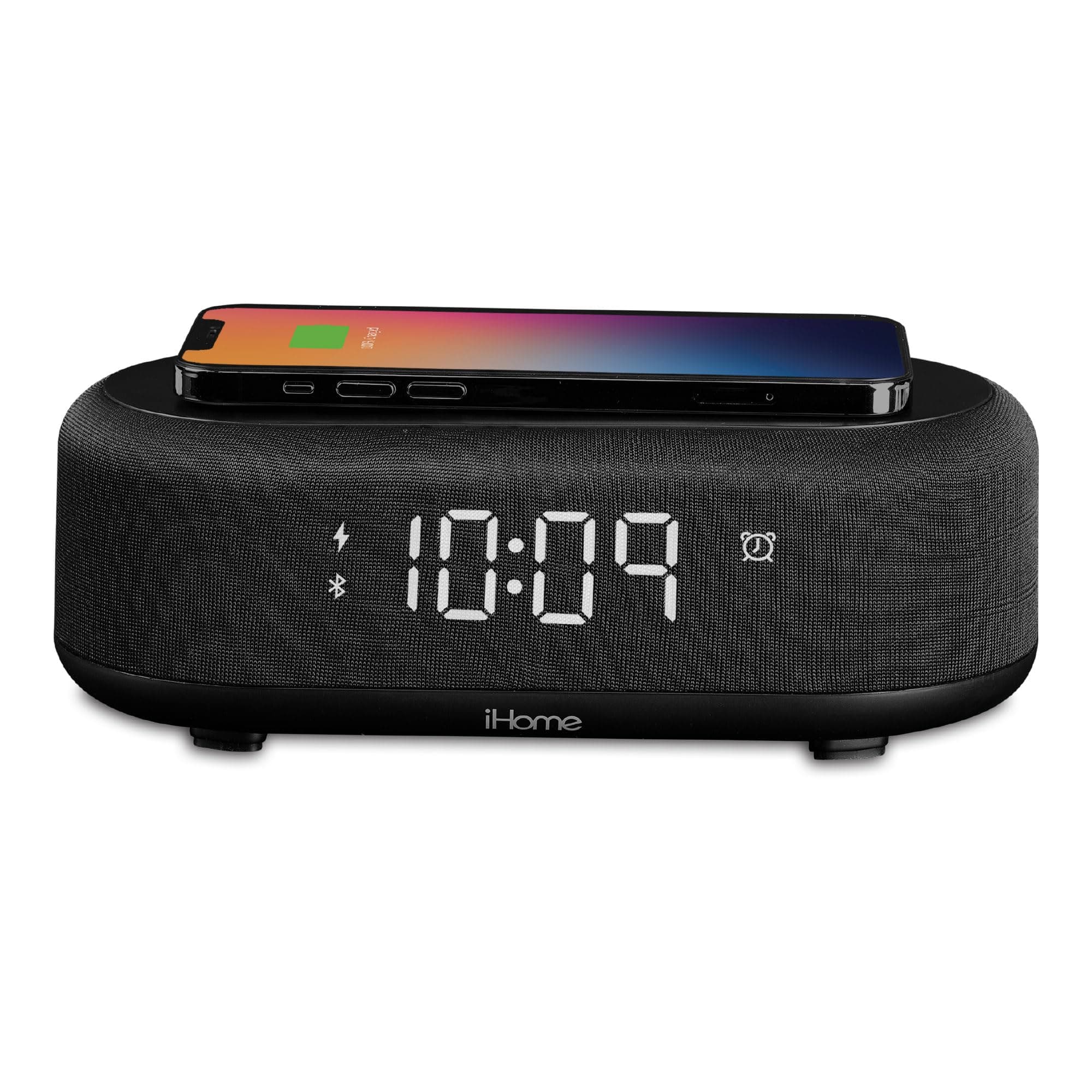 iHome Bluetooth Alarm Clock with Wireless Charger and USB Charging Station, Digital Alarm Clock for Bedrooms, Office, or Dorm (iBTW112)