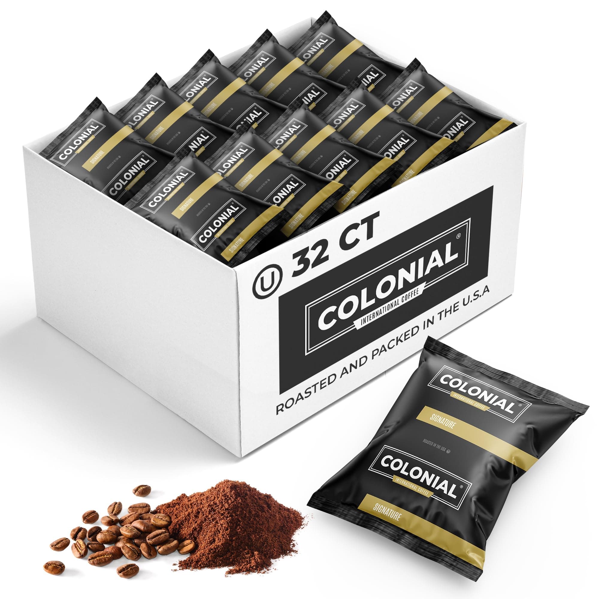Colonial Coffee 32 Count Single Pot Coffee Packets – 100% Arabica Breakfast Blend Medium Roast | Pre-Measured Frac Packs for 12 Cup Maker | Bulk Ground Gourmet Coffee for Home & Office